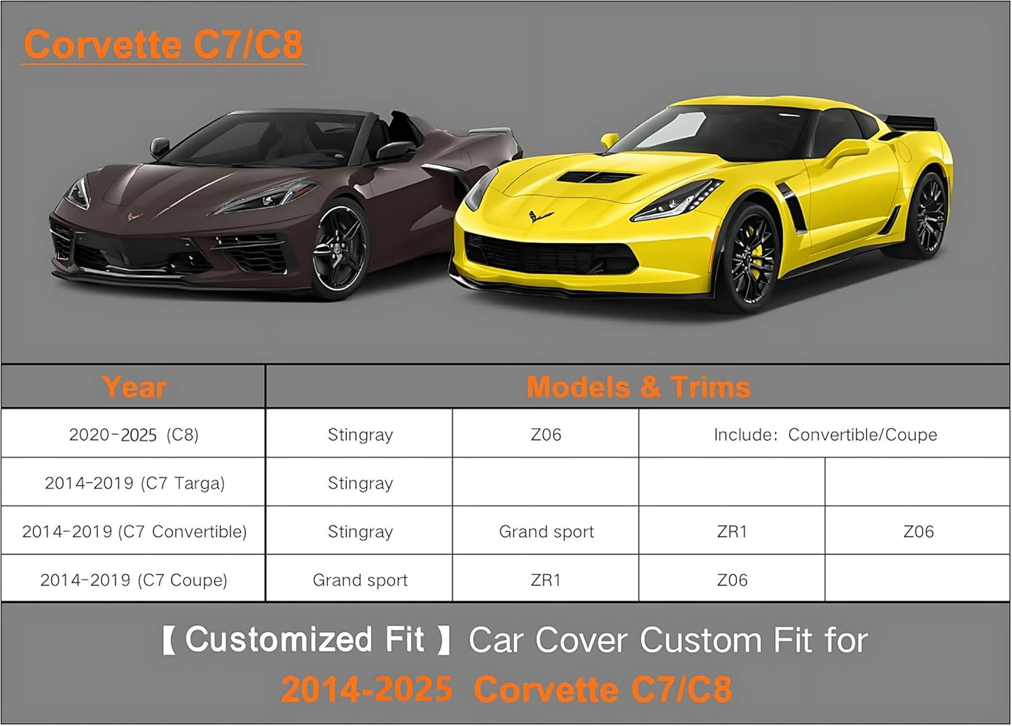 Kayme 6 Layers Car Cover Custom Fit for Chevrolet Corvette C4/C5/C7/C8 Coupe Convertible Targa (1980-2025) Waterproof All Weather for Automobiles, Outdoor Full Cover Rain Sun UV Protection.Silver