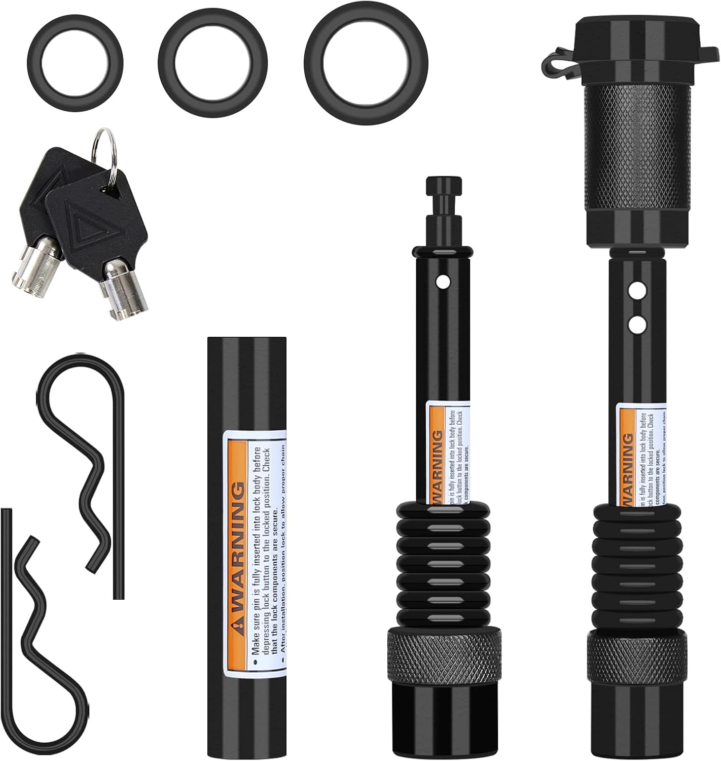 Trailer Hitch Lock Set, Solid Locking Hitch Pin with 5/8" and 1/2" Dia, 4" Long Span with Extra 3/4" Dia Adaptor Fits Class I-V Receivers for Trailer Truck Car and Boat Receiver Lock