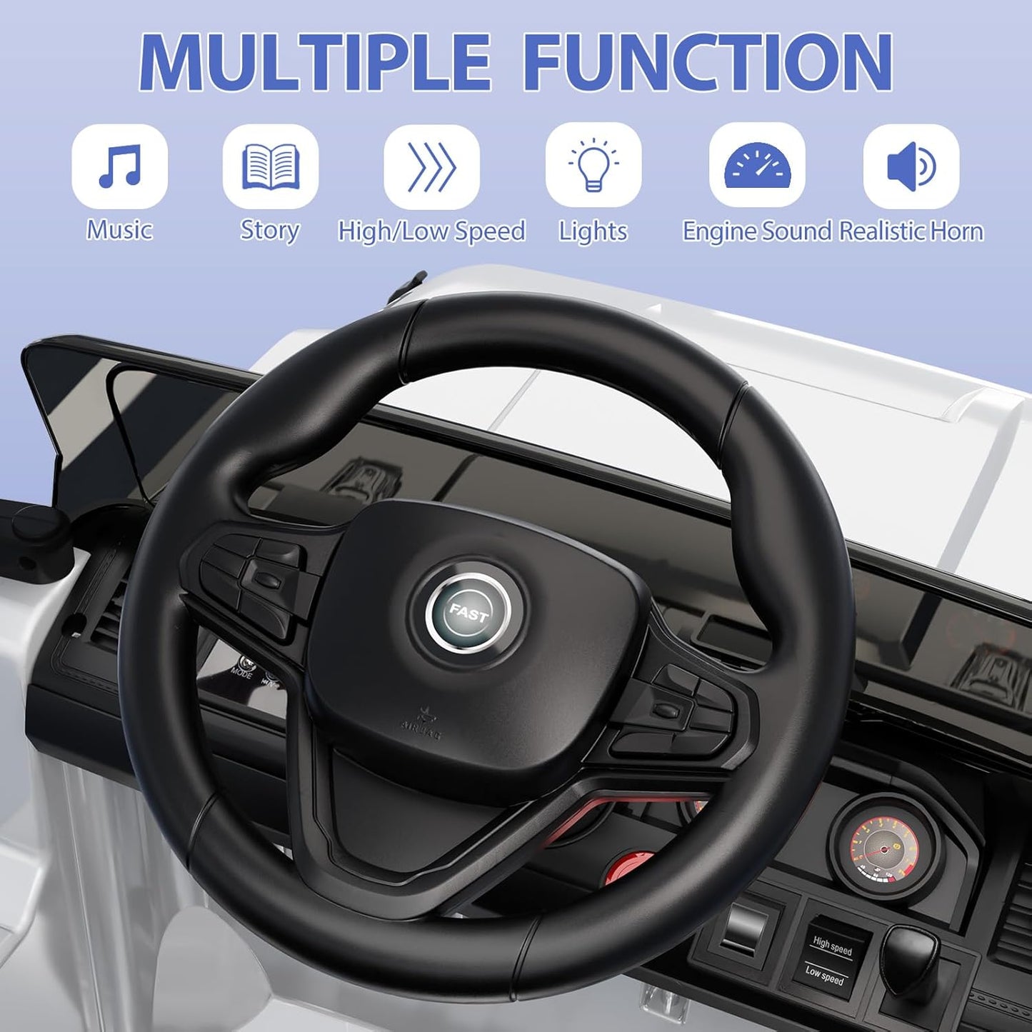 Hetoy 12V Kids Ride On Truck Car, Battery Powered Electric Car w/Parent Remote Control, Spring Suspension, 3 Speeds, Horn, Music & Story, Kids 4 Wheeler Electric Vehicle Toy, White