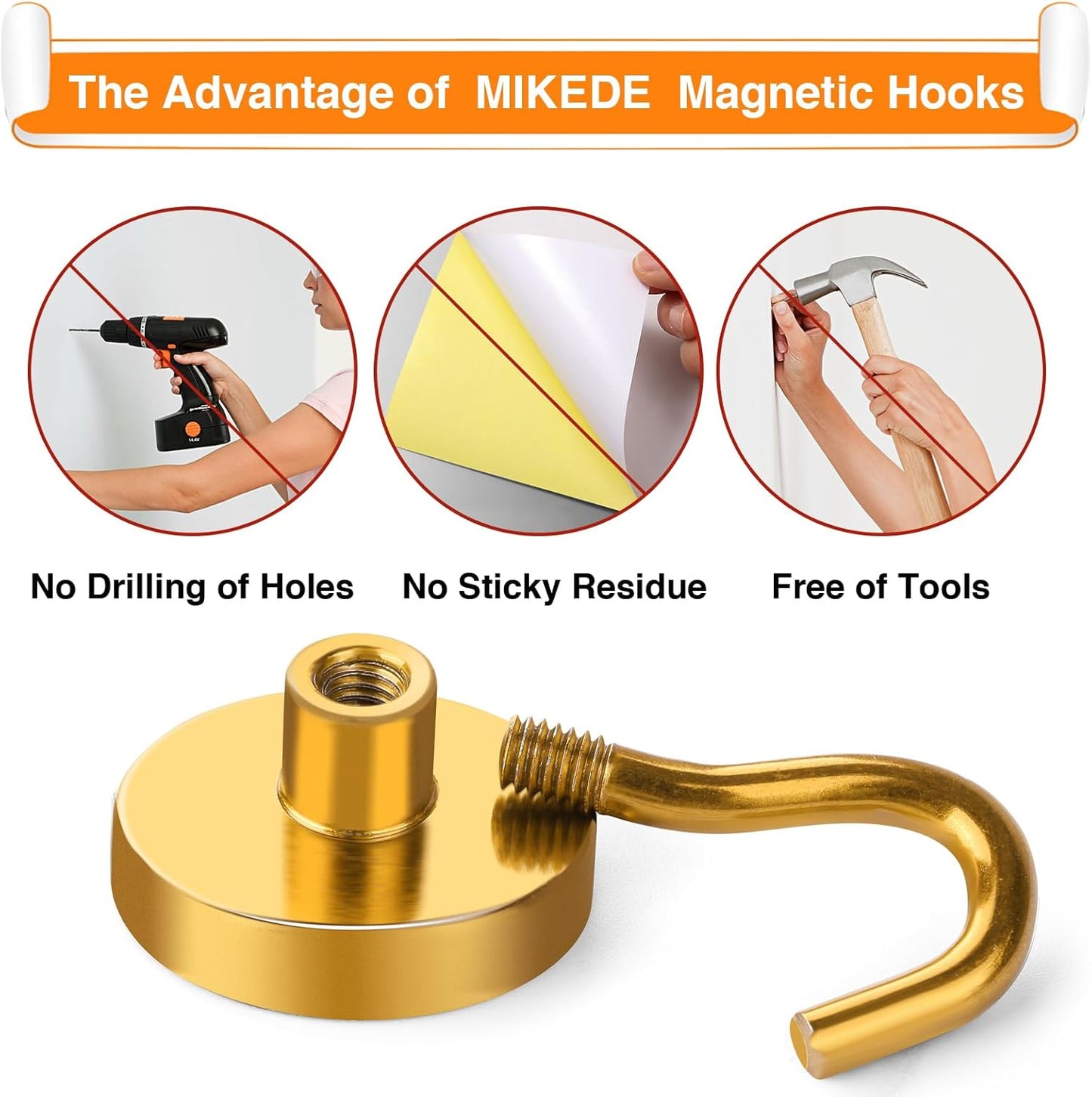 MIKEDE Magnetic Hooks Heavy Duty, 40 Lbs Magnet with Hooks for Cruise Cabins, Strong Magnets Neodymium for Hanging, Magnetic Wall Hooks for Refrigerator, Locker, Workplace(Yellow, 4 Pack)