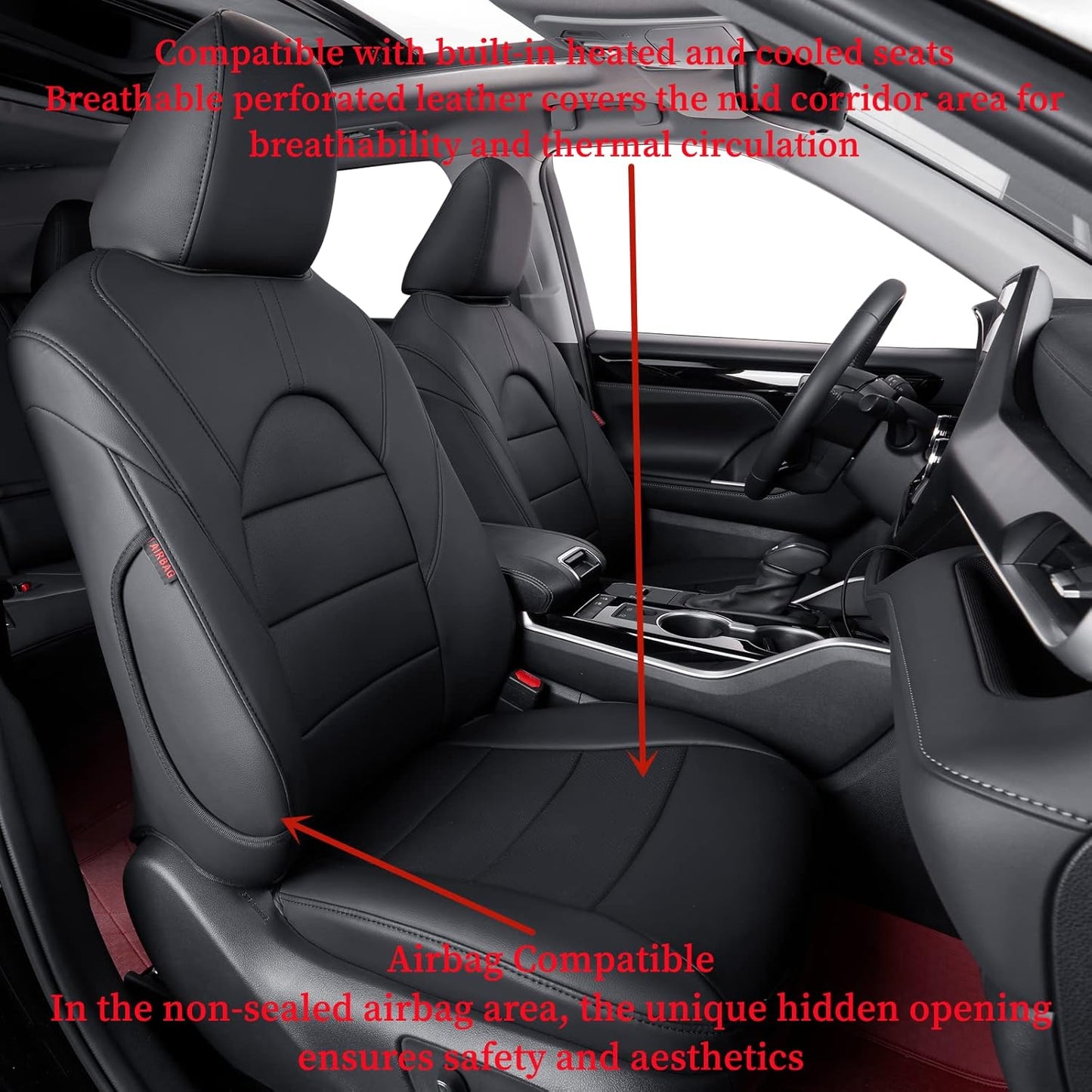 coverdream Custom Seat Covers Compatible with Select Toyota Camry XLE, XSE, XLE V6, XSE V6 2018 2019 2020 2021 2022 2023 Models - Leatherette (Black,Full Set)