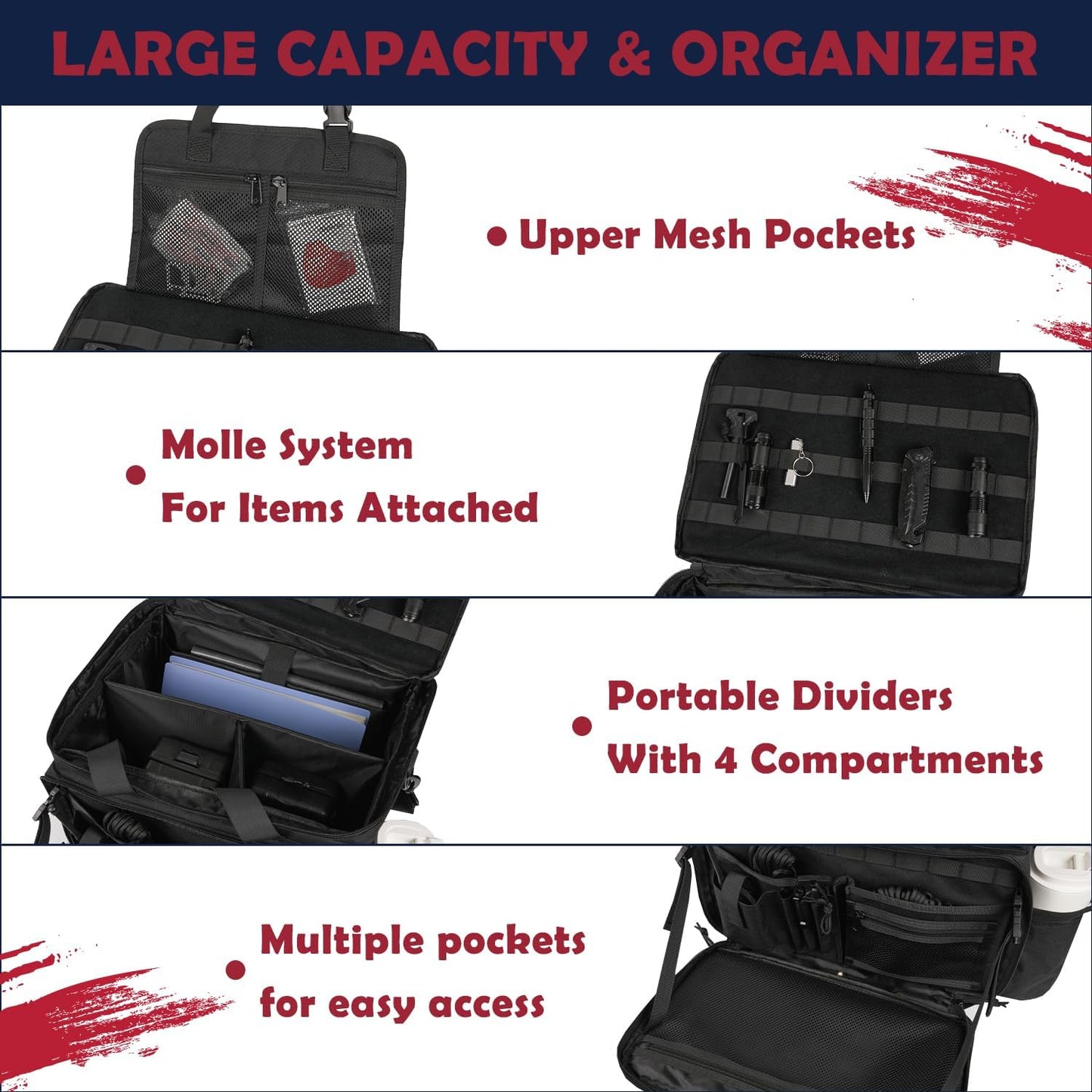 Patrol Bag Law Enforcement, Police Gear Car Front Seat Vehicle Organizer Bags with MOLLE System (Black)