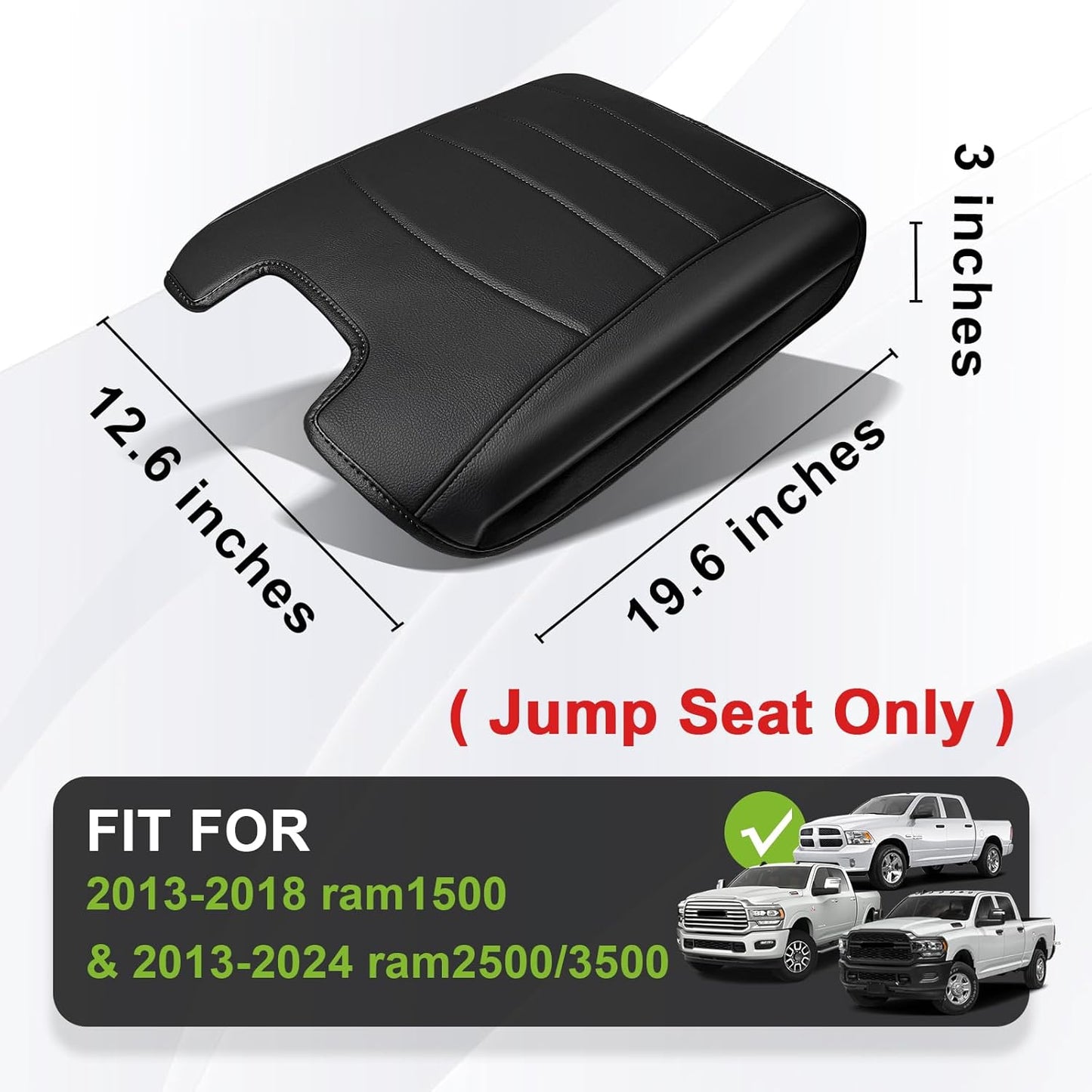 Muslogy Center Console Armrest Cover Compatible with Dodge Ram 1500 2013-2018 & 2013-2025 Ram 2500/3500 Comfort Armrest Pad Arm Rest Cushion Vegan Leather Protector Regular Thick(Jump Seat ONLY)