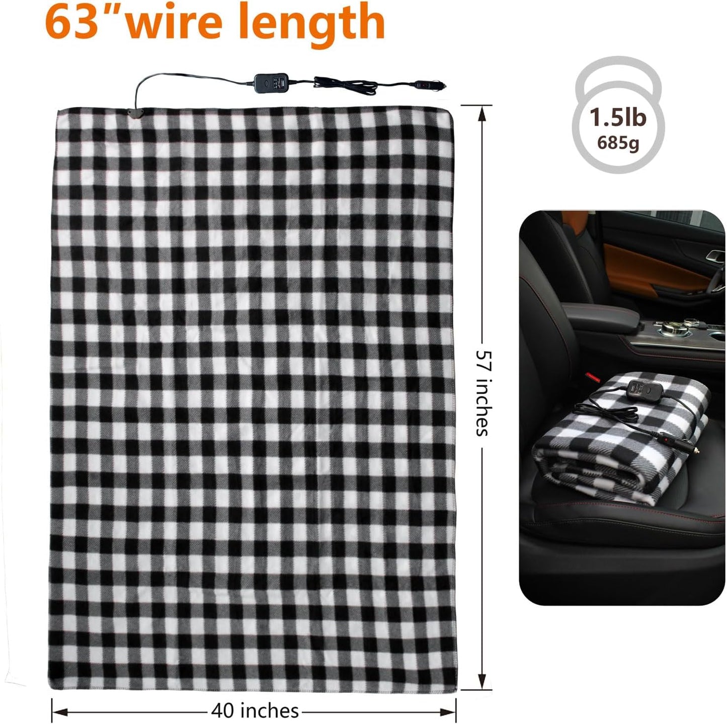 Electric Blanket,12 Volt Heated Blanket,Car Heated Travel Blanket, with a Timer, Warm Blanket for Cars,Office,Travelling (J, 57"x40")