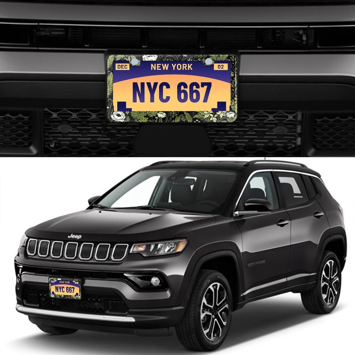 2 Pcs Sage Green Floral License Plate Frame Plant Flowers Stainless Steel License Plate Frames Holder Covers Auto Parts Decoration with Screws License Plate Holder for Car Accessories 12x6 Inch