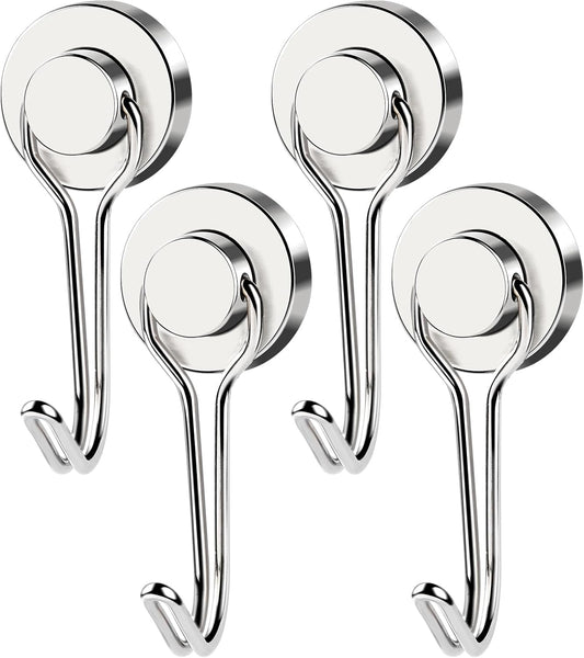 MIKEDE Magnetic Hooks, 40LB Strong Neodymium Magnet Hooks Heavy Duty, Magnetic Swivel Hooks for Hanging, Rust Proof Strong Magnets with Hook Magnetic Metal Hanger for Fridge, Toolbox - 4 Pack