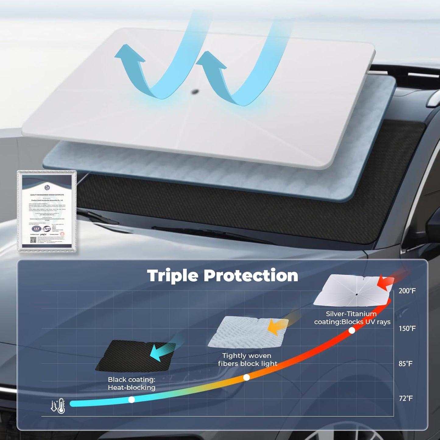 Windshield Sun Shade Umbrella Compatible with 2017-2024 Chevy Bolt EV Accessories: Custom Fit 210T Silver, Foldable Sunshade Front Window Sun Visor, Blocks UV Rays, Keeps Car Cool for LT, Premier