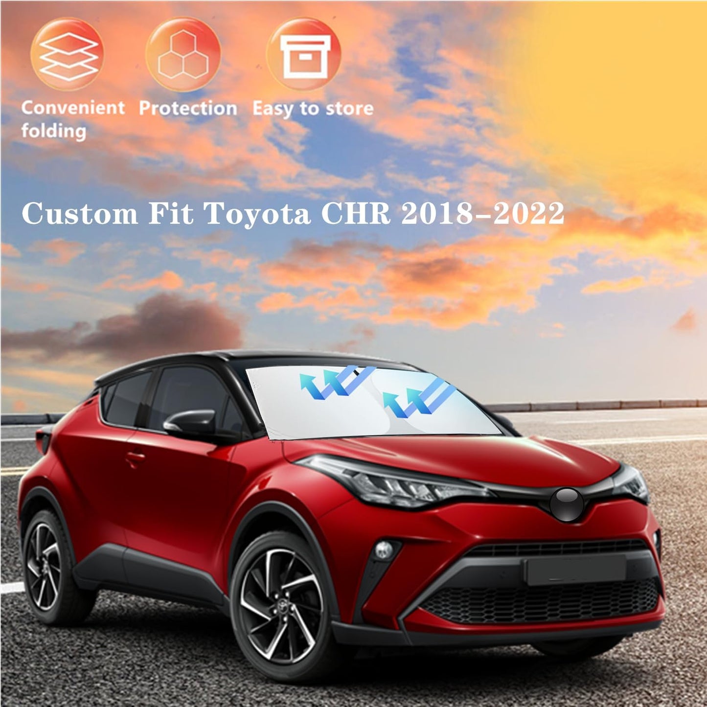 Windshield Sun Shade for 2018-2023 Toyota CHR Custom Fit Foldable Front Window Sunshade Sun Visor Protector Block UV Rays Keep Your Car Cooler