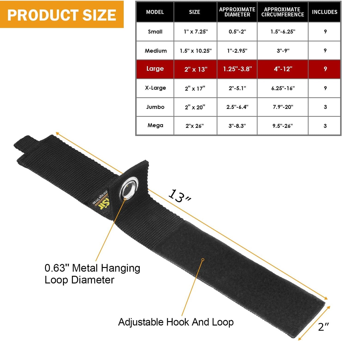 LuBanSir 9 Pack Extension Cord Holder Organizer, 13-inch Heavy Duty Storage Straps for Garden Hose Storage and Garage Wall Organization