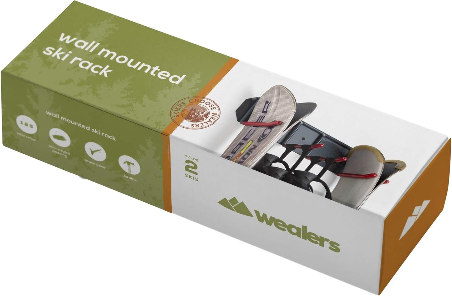 Wall Mounted Rack Organizer for Skis and Poles Heavy Duty Horizontal Wall Ski Rack Garage Storage with Metal Frame and Padded Hooks Indoors Outdoors Premium Wall Hooks (Medium Holds 2 Set of Ski's)