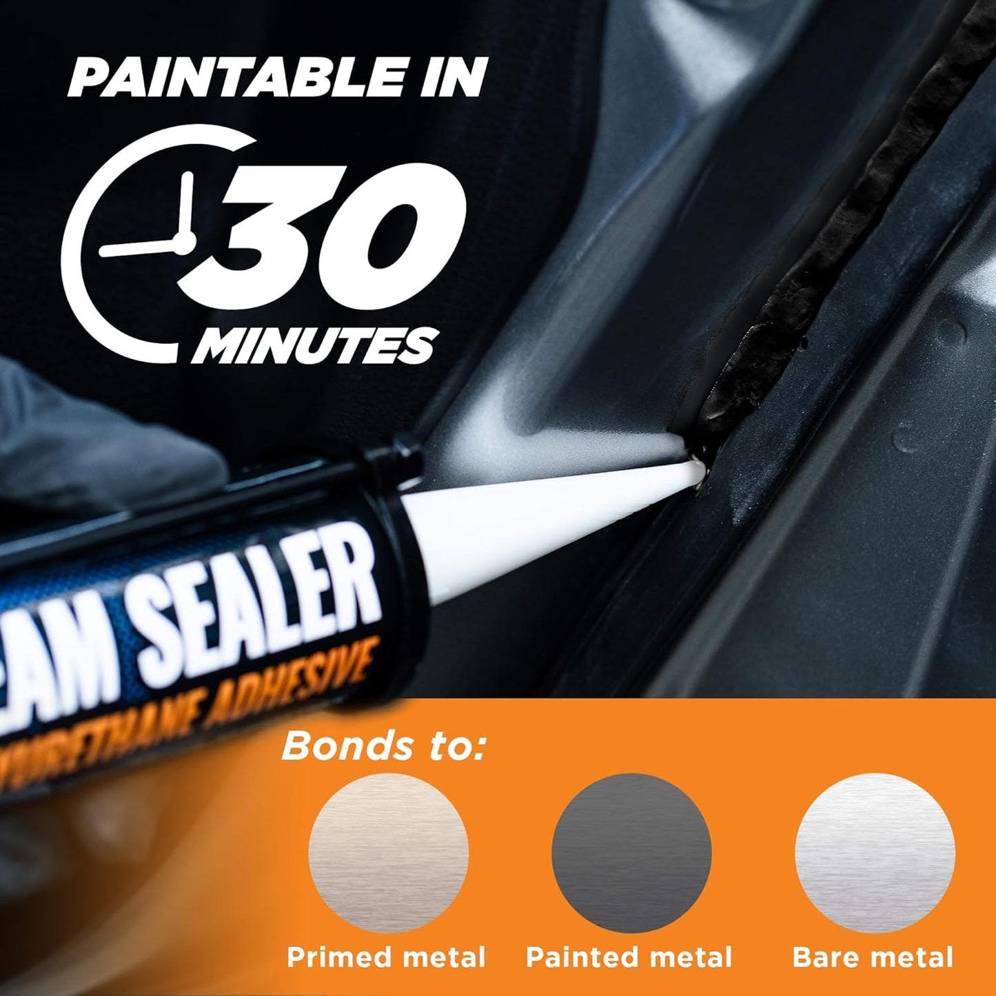 [Black] 2 Pack Professional Automotive Seam Sealer, Paintable Quick-Set Polyurethane Auto Body Seam Sealer for Metal Surfaces of Cars, Trucks, Etc, Includes Gloves & Tip - Black RV Roof Sealant