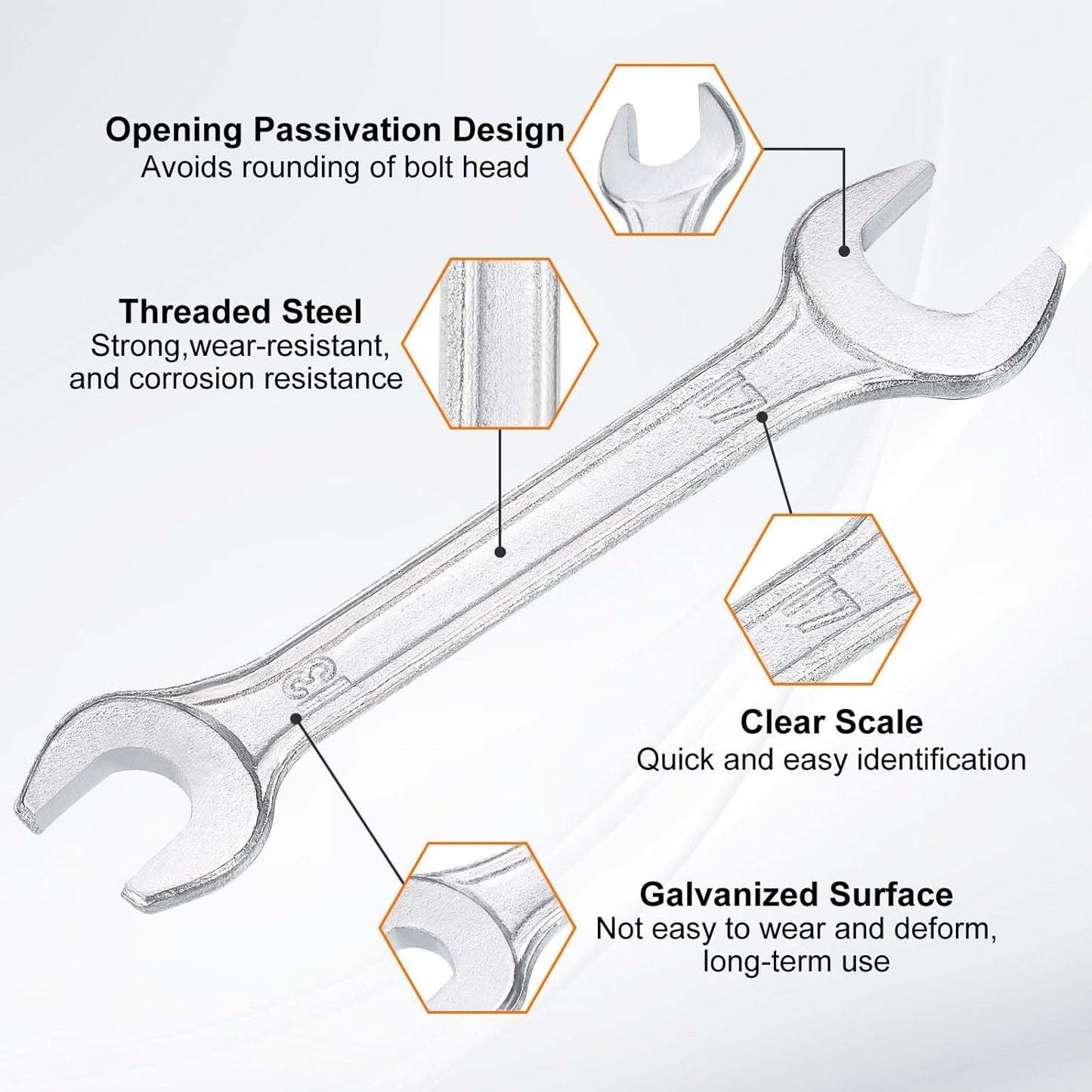 HARFINGTON 5pcs Double Open End Wrench 13mm x 17mm Metric 15 Degree Offset Angle Small Flat Head Wrench Galvanizing Open Ended Spanner for Automotive Repair Furniture Assembly
