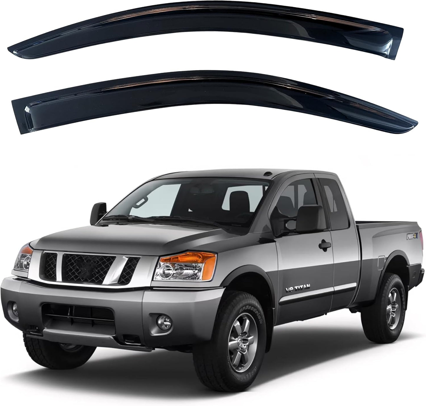 KPY Window Visor Compatible with 2004-2015 Nissan Titan King Cab, 2PC Rain Guard Side Window Vent Deflectors Tape-On Style, 2004 2005 2006 2007 2008 2009 2010 2011 2012 2013 2014 2015