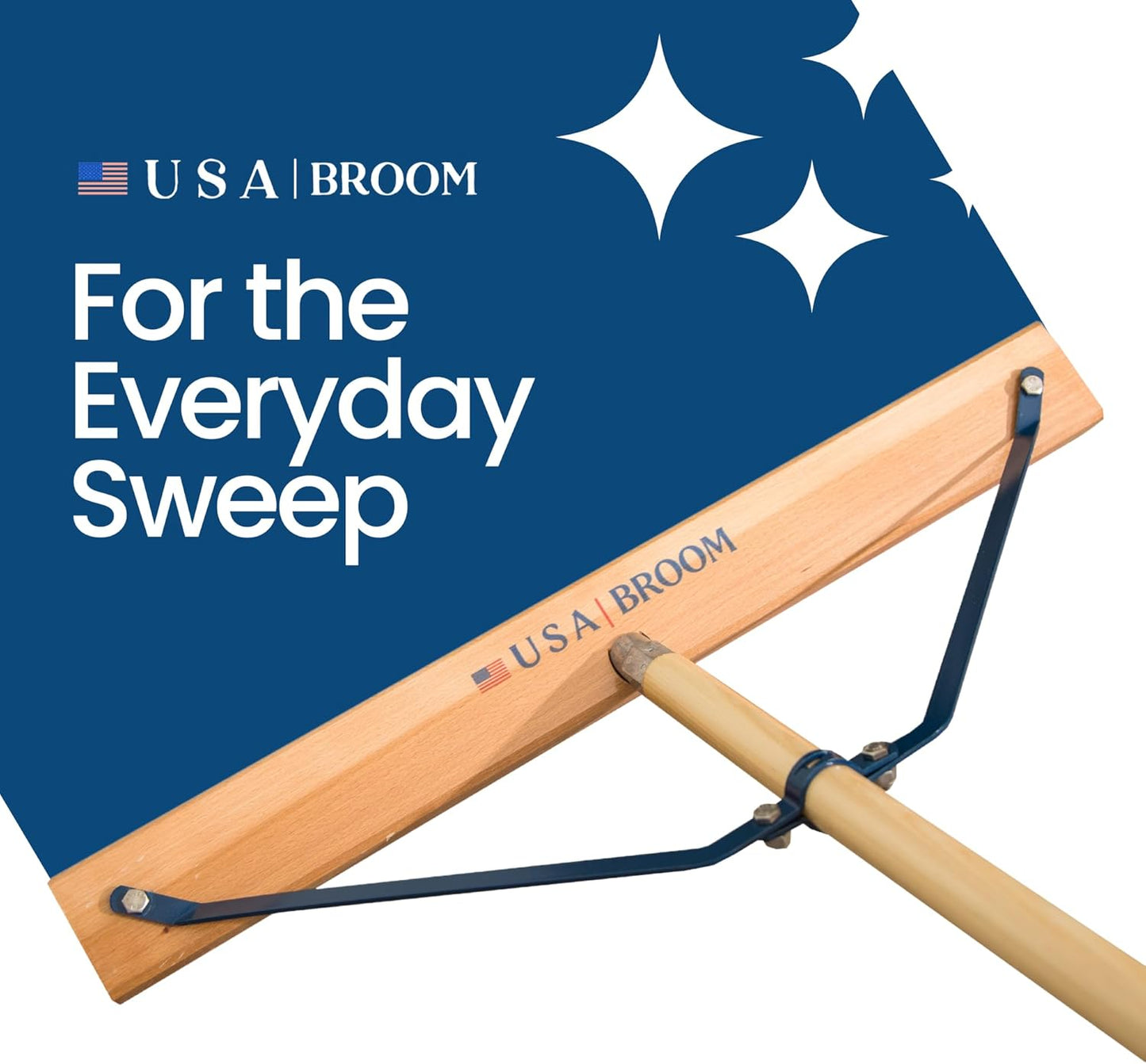 4 Pack Bundle- 24" Everyday Sweep Indoor/Outdoor Push Broom with 60" Handle. Ideal for Garages & Shops. American Made Steel Brackets-All Stainless Steel Hardware. No Plastic. 100% Made in The USA.