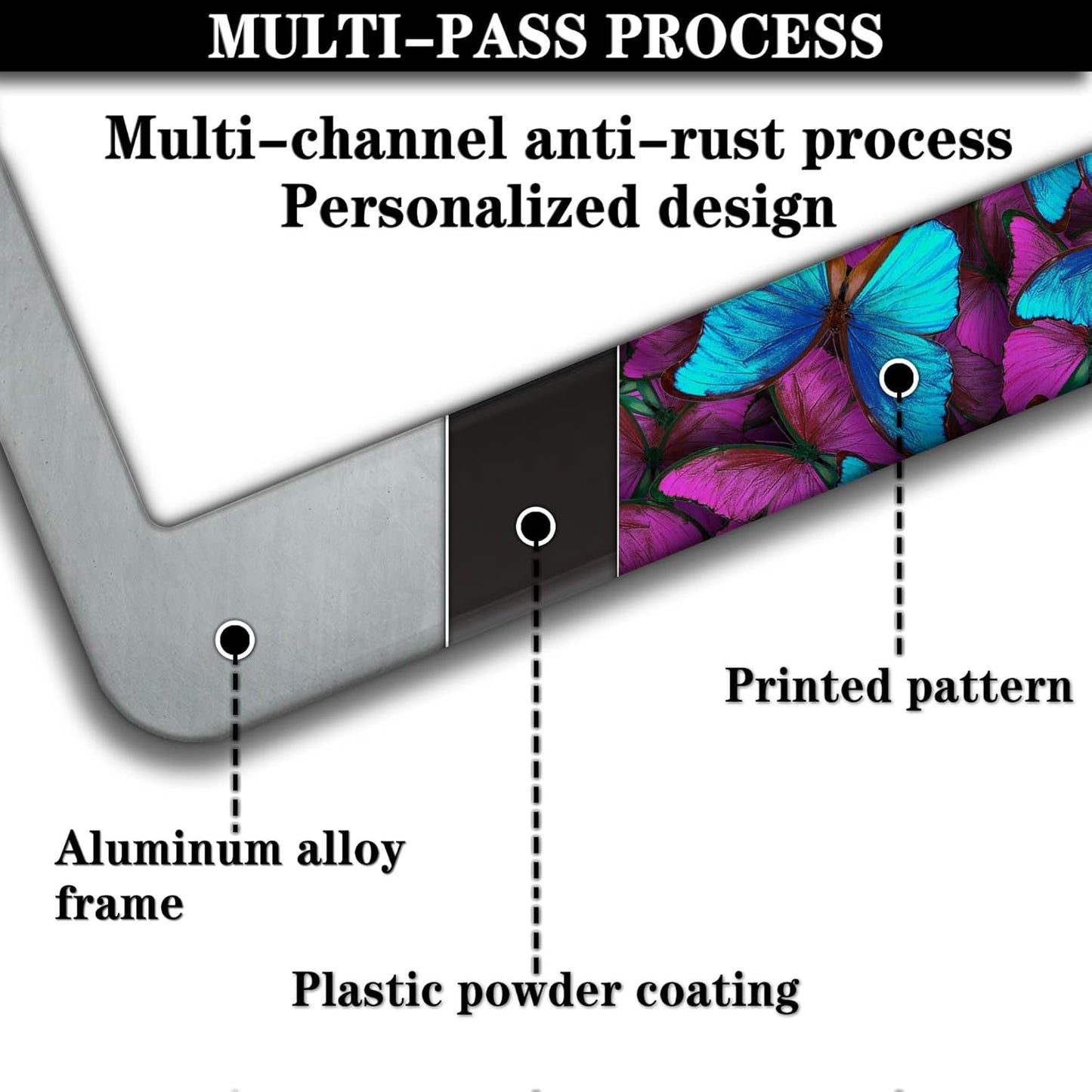 License Plate Frames Multicolor Car Plate Frame for Women Blue Purple Butterfly Women Universal Aluminum Car Accessory 2 Pack with Screw Covers Set