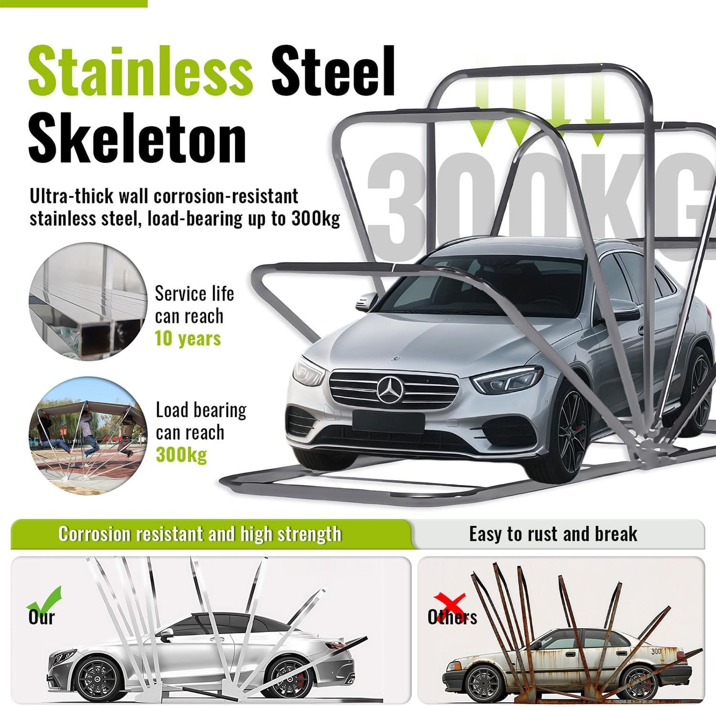 Heavy Duty Stainless Steel Carport,Semi-Automatic Carport, Retractable Car Port Awning, Portable Foldable Garage Canopy Tent for Outdoor,Lockable,Durable Shelter,Grey,18×8.2×7.5FT