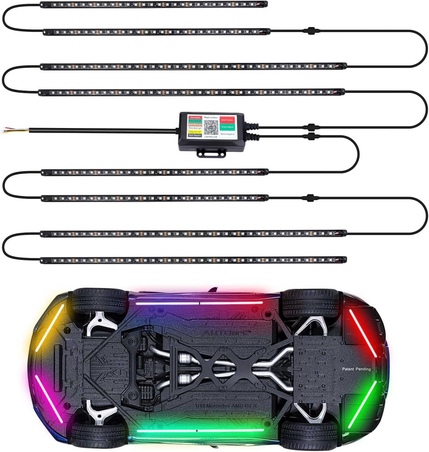8PCS Car Underglow Light Bar Kit - Wireless App & Remote Control Dreamcolor Chasing Lights, Aluminum Exterior Underbody Multicolor Soundsync Neon Light Strip for Car Truck RV