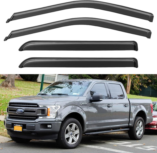Window Visors Rain Guards for 2015-2025 Ford F150 SuperCrew, Out-Channel Sun Rain Shades Window Vent Deflectors for 2017-2025 F-150 Raptor F250 F350 F450 F550 Super Duty Crew Cab, for Full-Size Cabs