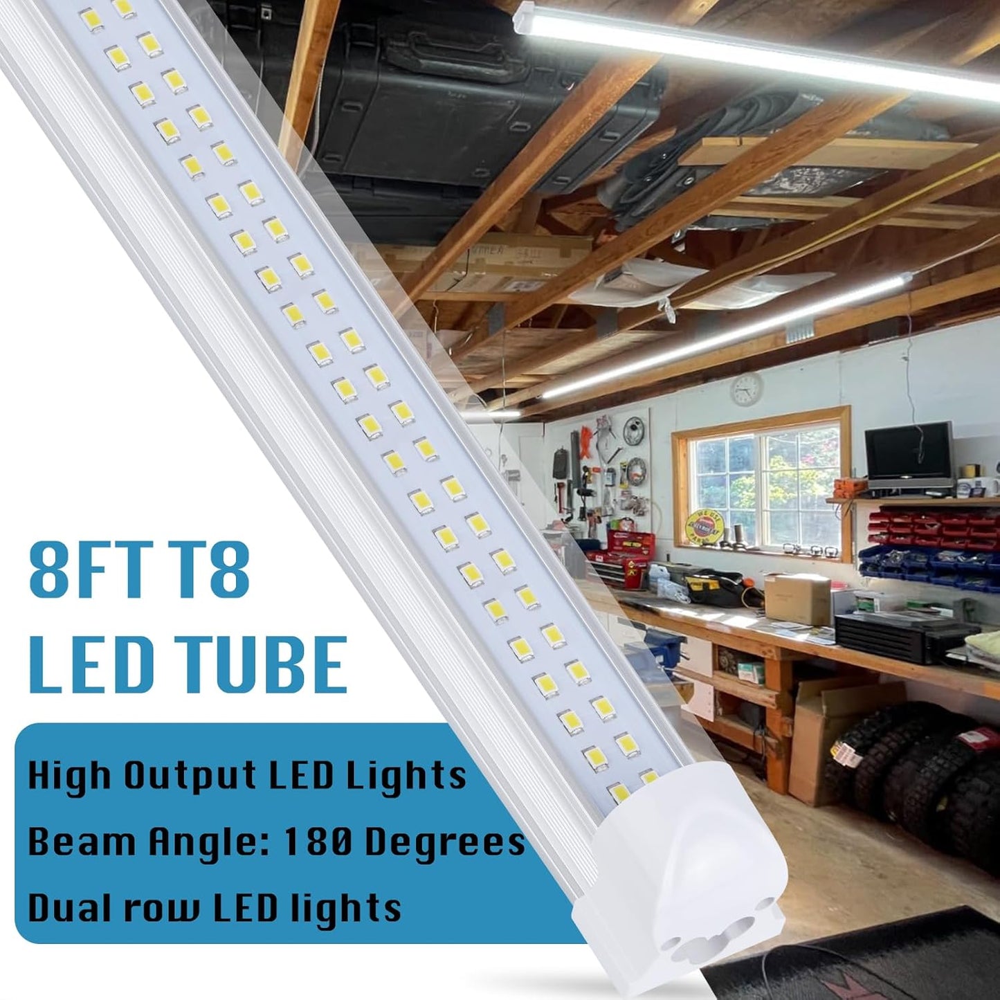 4 Pack,Led Shop Lights, 8FT Led Shop Light,100W 6000K 15000LM Clear White,Led Shop Light 8FT 110V Linkable Integrated Flat-Shape for Shop Garage,Warehouse