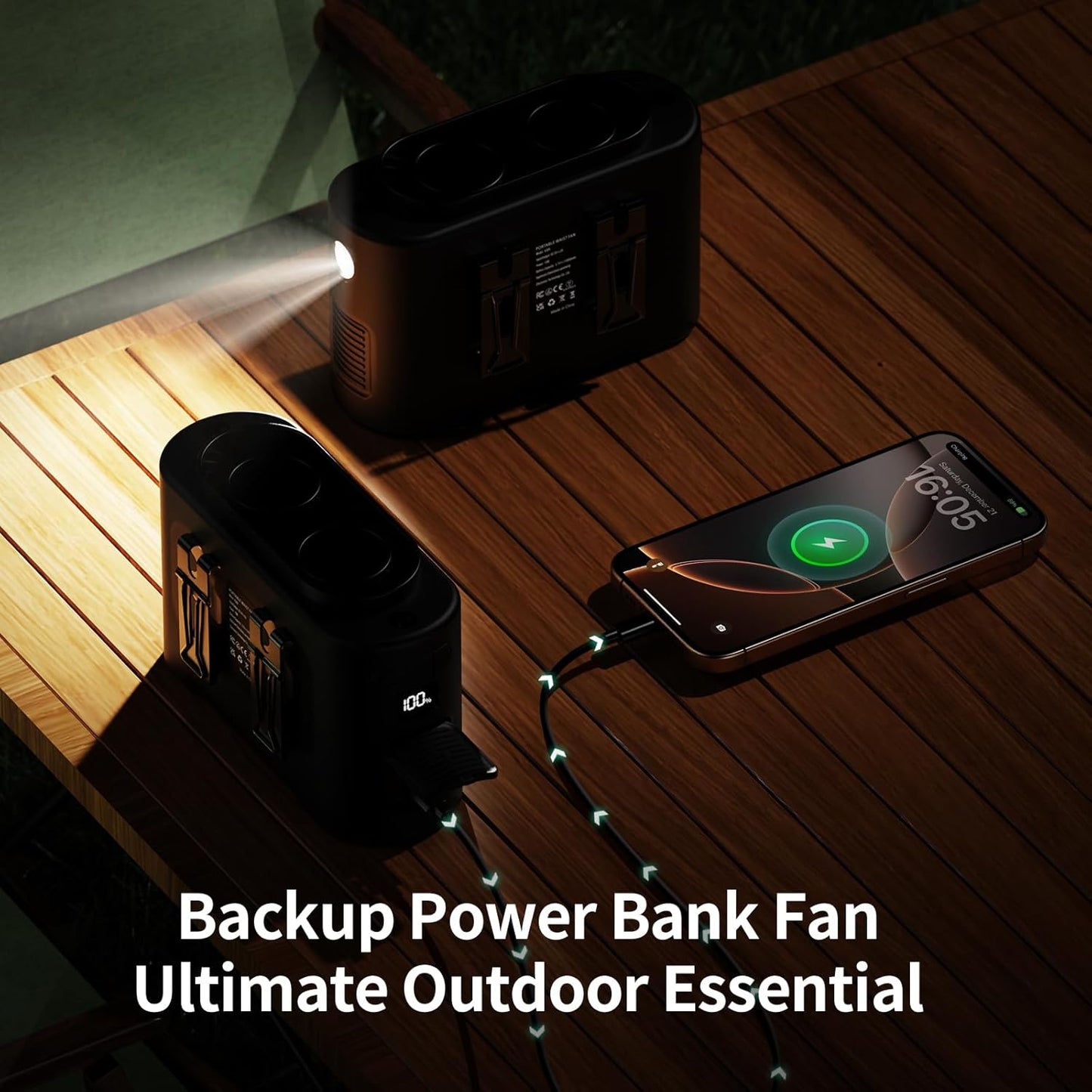 Socool Portable Car Fan - 14500mAh Rechargeable Battery Opearated, Clip on Car Seat Headrest 360 Rotatable, 5-Speed Backseat Fans for Baby Rear Facing Cooling with Dual Air Outlets for SUV RV Truck