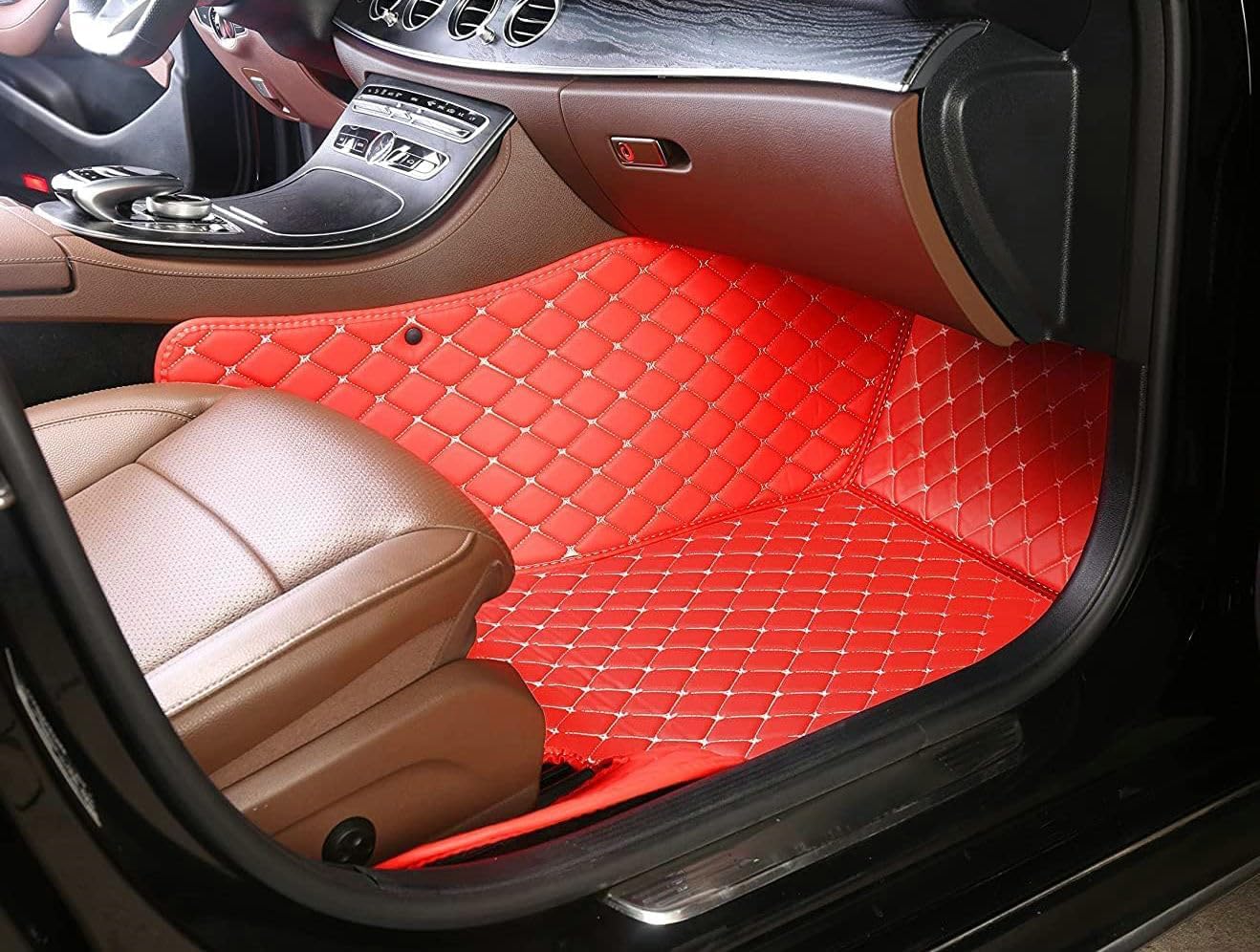 Custom Artificial Leather Waterproof All-Weather Car Floor Mats Fit for 99% Sedan SUV Sports Car Vehicle Car Mat (Light Brown)