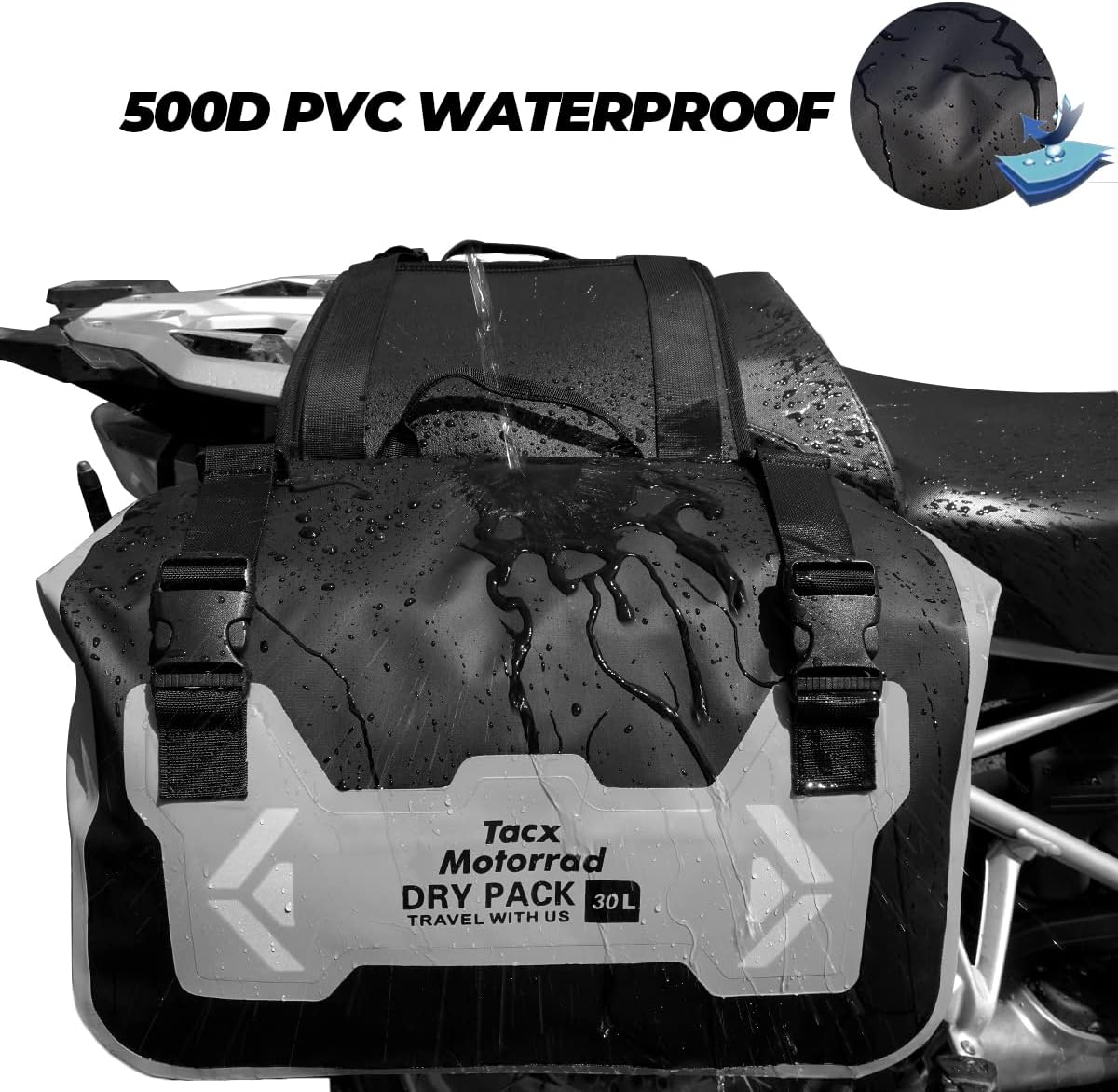 Motorcycle Saddle Bags Tail Bag, 30L Roll-top Waterproof Motor Detachable Side Trunk Bag, Motor Panniers Luggage Bag for Motorcy