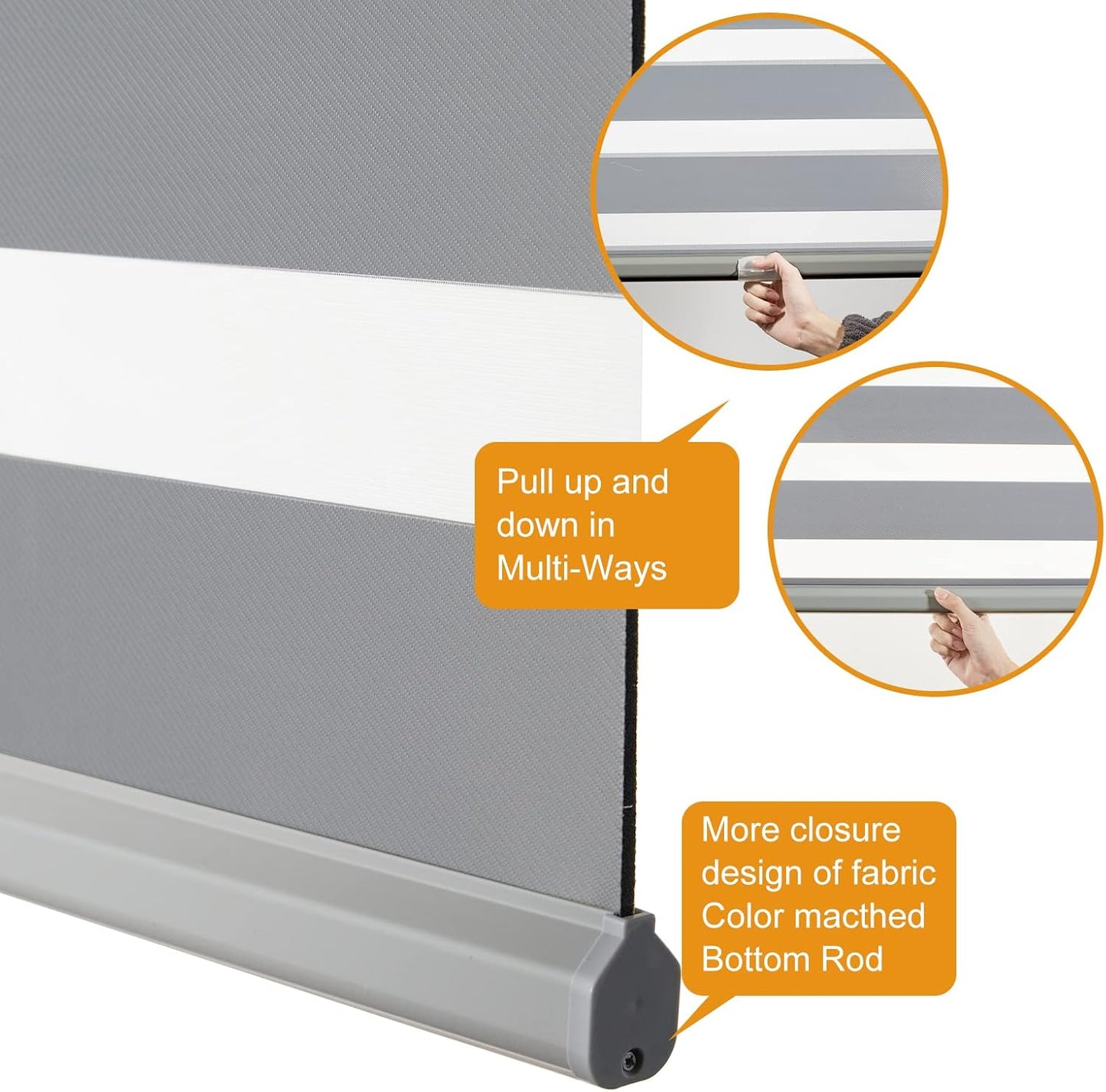 Persilux Zebra Shades Free Stop Roller Shades for Windows (45" W x 72" H, Grey) Cordless Dual Layer Window Treatments Room Darkening Roller Blinds for Home, Office, Kitchen…