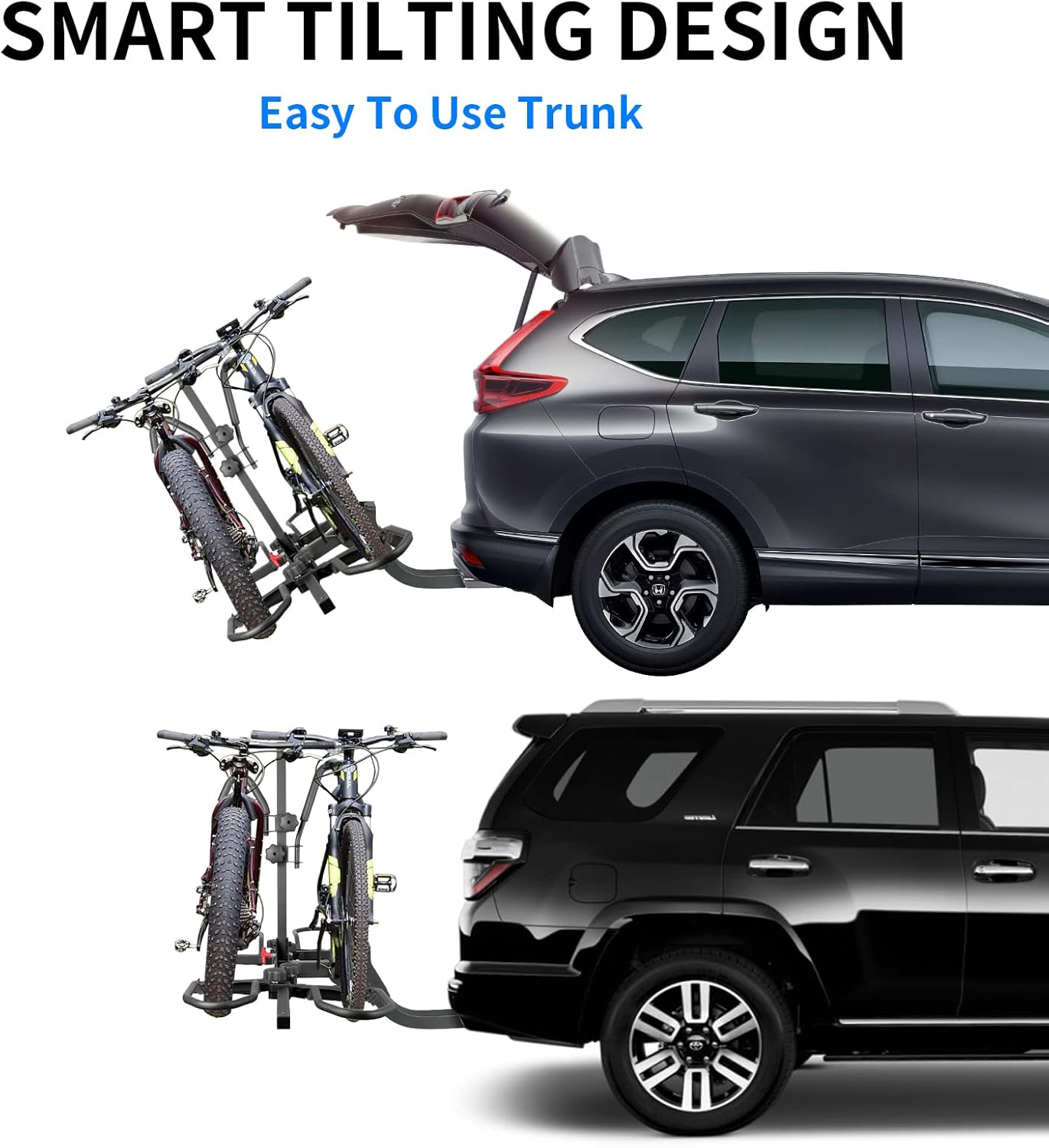 WEIZE Hitch Bike Rack, Wobble Free Smart Tilting Folding Bicycle Car Racks for Standard, Fat Tire and Electric Bike, 2-Bike 160 lbs Capacity, 2-inch Receiver