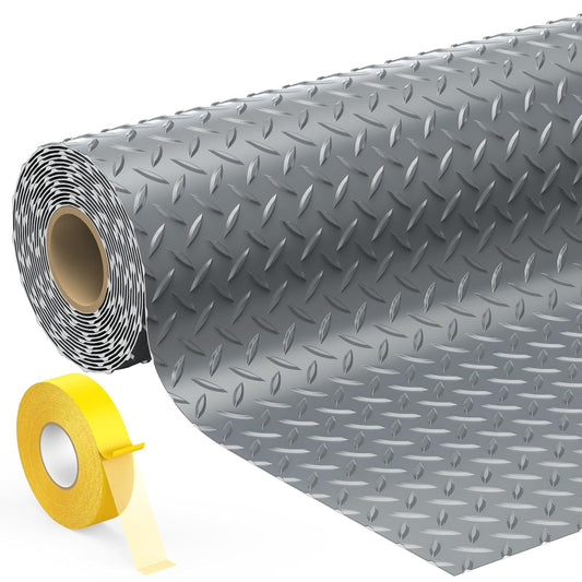 7.8 x 20 FT Garage Floor Mat, 2.8mm Thickness Diamond Plate Vinyl Garage Flooring Roll for Under Car, Large Size 156 SQFT for Large SUVs, MPV, Pickup Truck