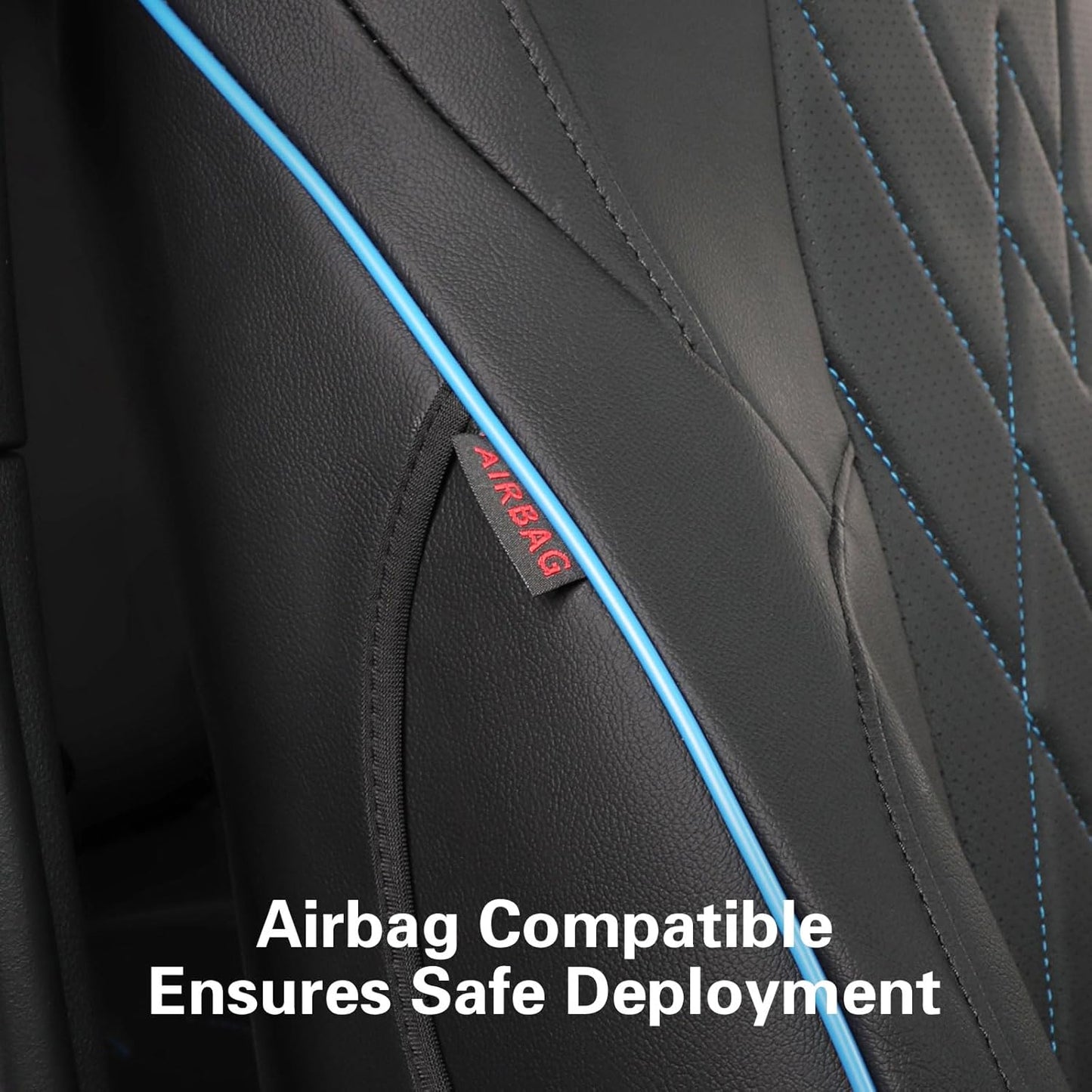 EKR Tacoma Car Seat Covers Custom for Select Toyota Tacoma (Only for Hybrid) 2024 2025 Double cab TRD Sport,TRD Off-Road,Limited,Trailhunter -Full Set,Leather (Black with Blue Trim)