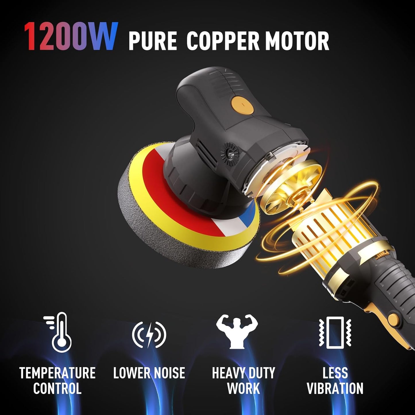 6" Dual Action Buffer Polisher,1200w polisher,6 Variable Speed Car Buffer Polisher with Detachable Handle,Pulidora De Autos For Car, Boat Sanding, Polishing, And Waxing