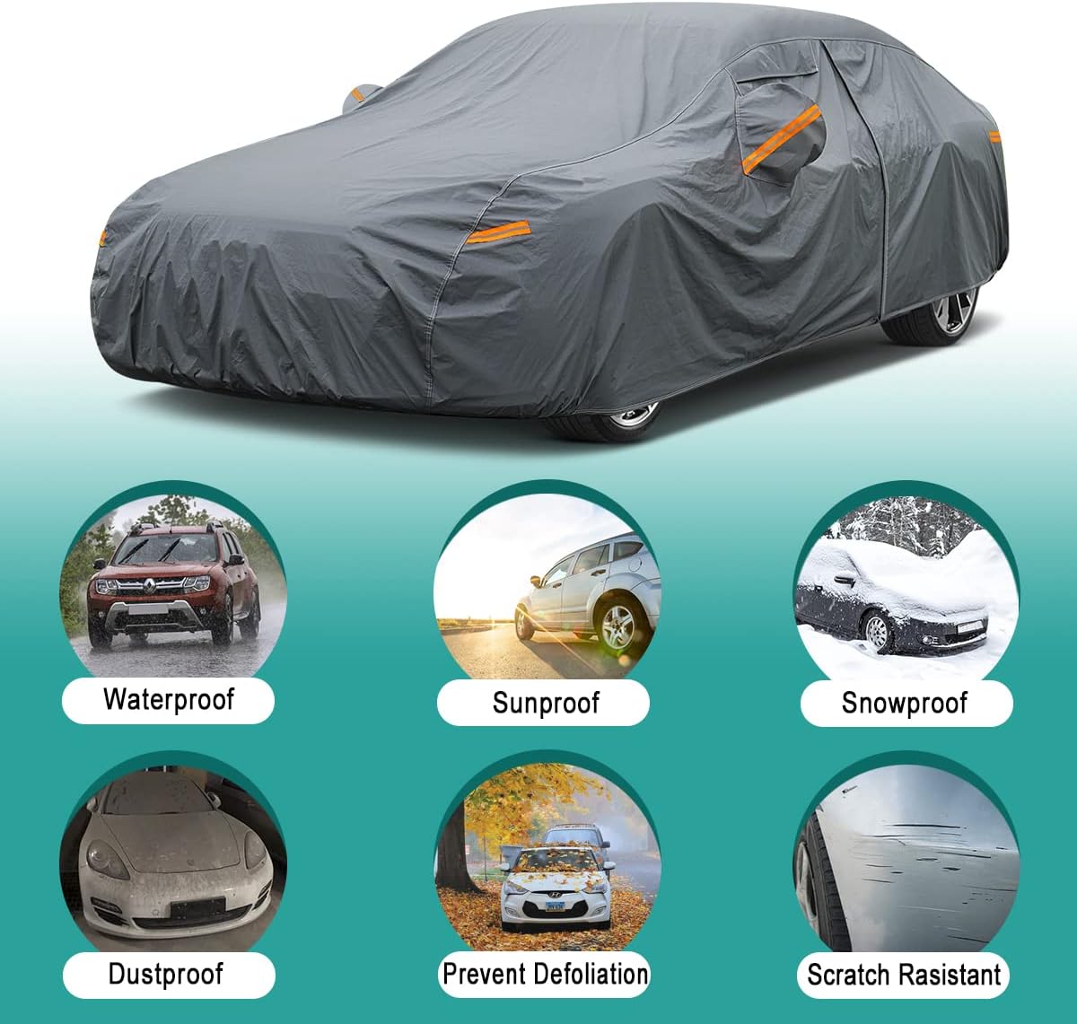 16 Layers Car Cover Waterproof All Weather, Heavy Duty Outdoor Car Cover Universal Fit Sedan Toyota Camry, Tesla Model 3, Honda Accord, Nissan Altima, Kia K5/Stinger, Hyundai Sonata etc.