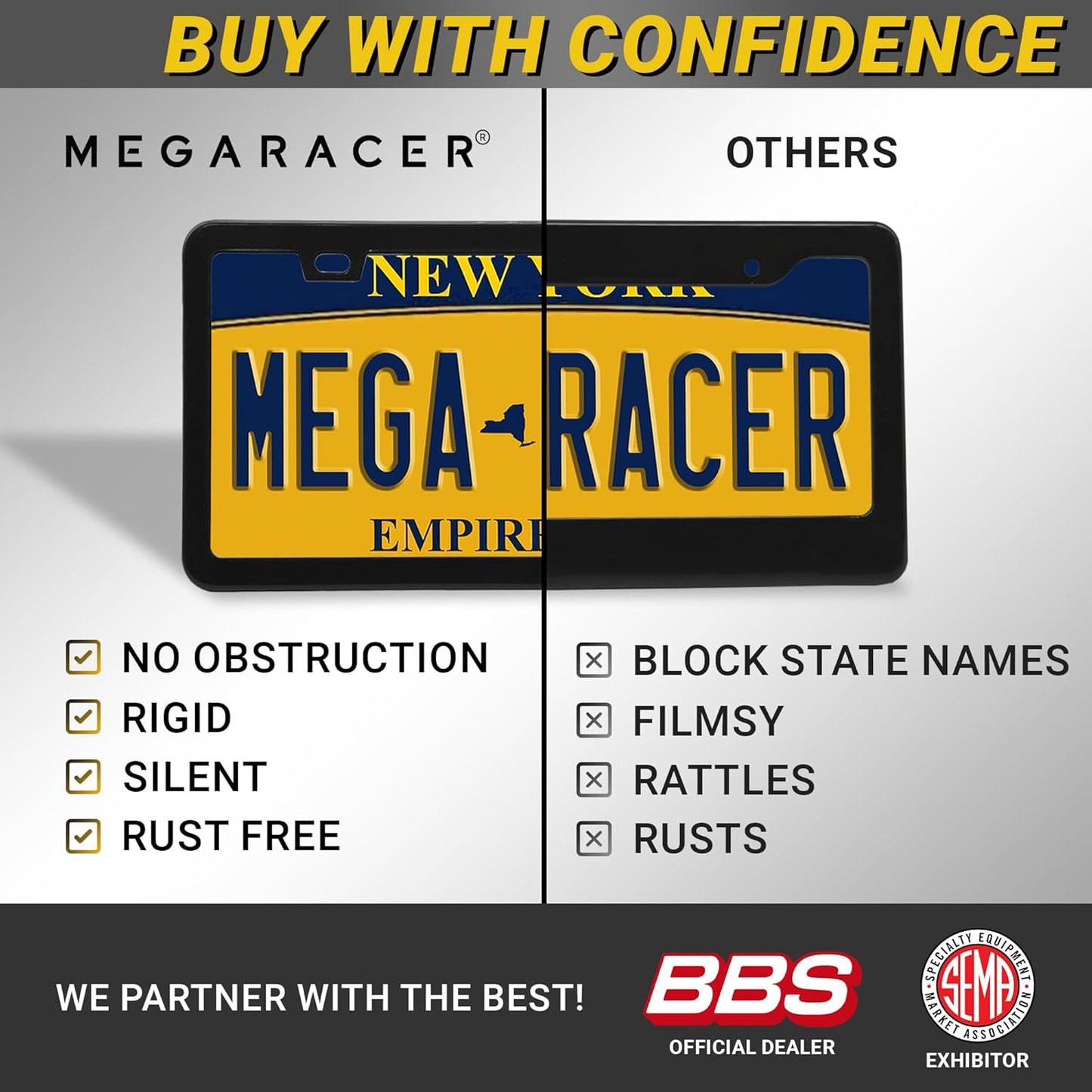 Premium Slim Matte Black License Plate Frames – Best Value 4 Pack, Rust-Free Stainless Steel & Rattle-Free, Street Legal, Universal with Screw Cover, Thin Edged Metal Front & Rear Car Tag Holders