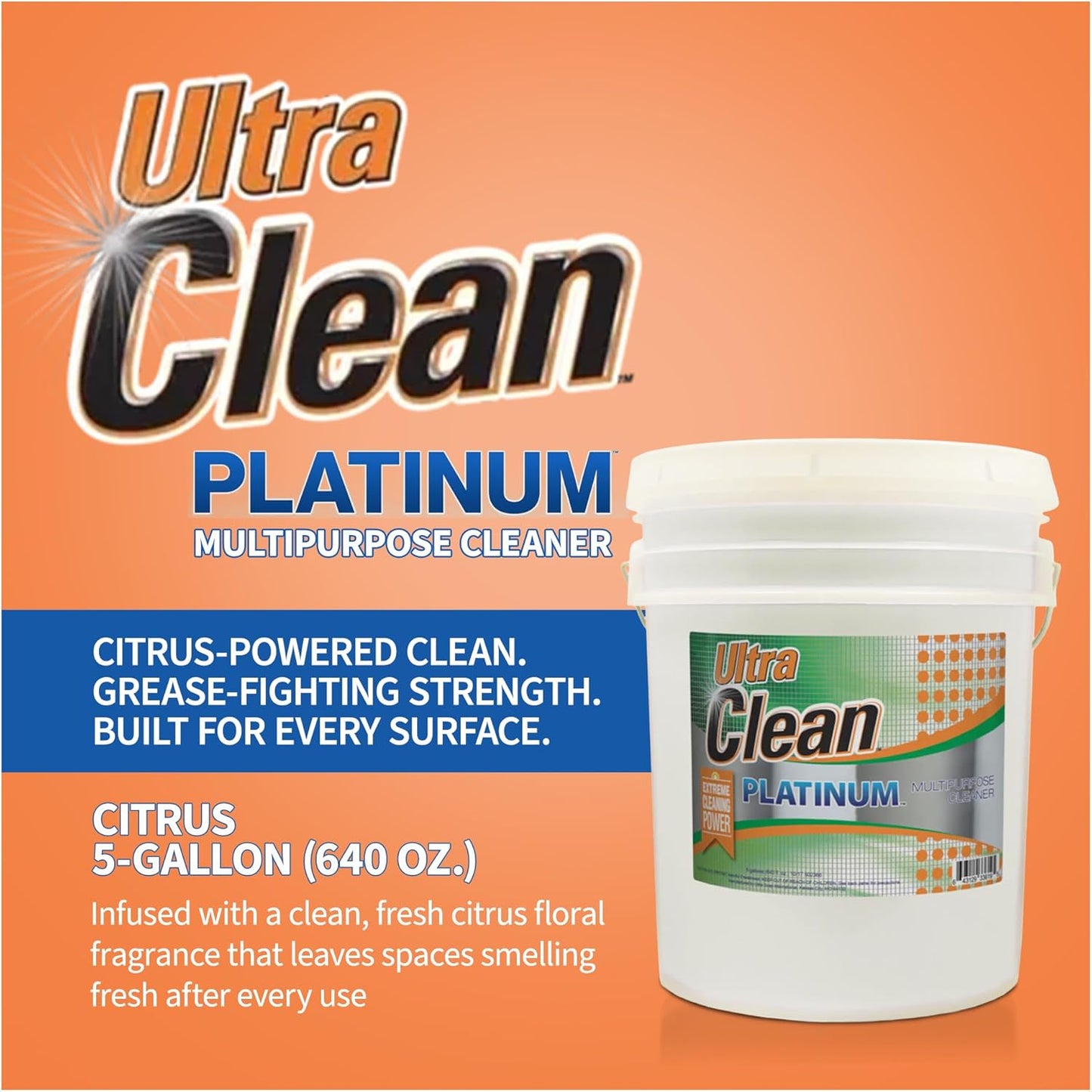 Ultra Clean Platinum Multipurpose Cleaner, Non-Abrasive and Bleach-Free, for Kitchen Counters, Bathroom Floors and Garage Spaces, Citrus, 5 Gallons