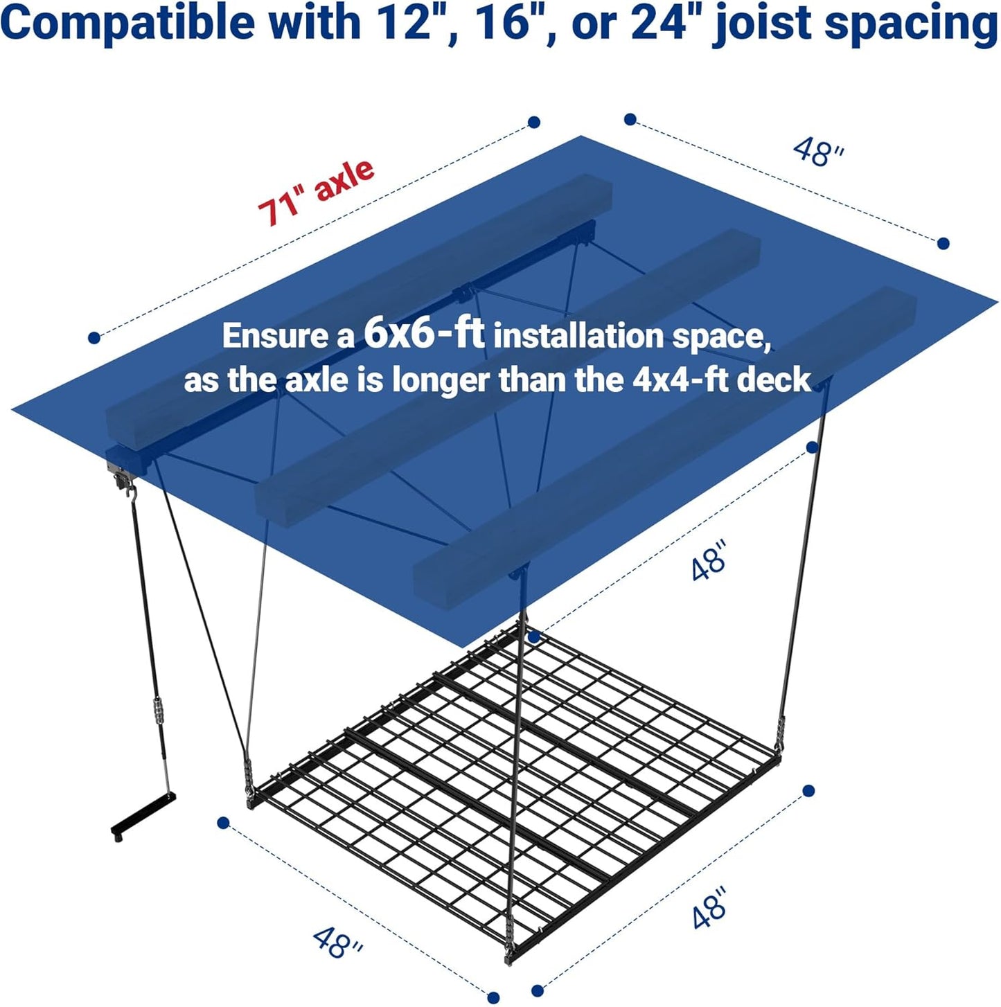 FLEXIMOUNTS Overhead Garage Storage Rack, 4x4 Ft Heavy-Duty Garage Ceiling Storage Racks, Adjustable Organization System with 71'' L Axle, 300lbs Weight Capacity, Carbon Black