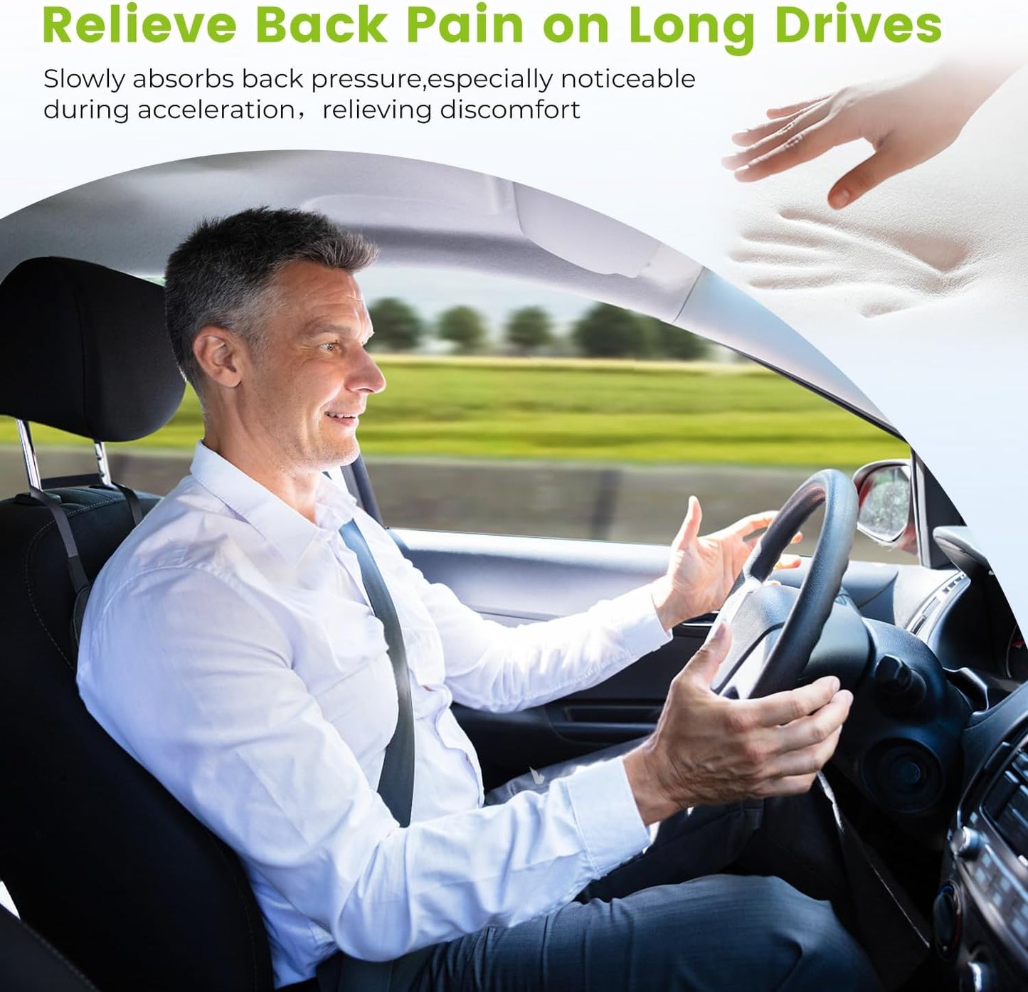 Lumbar Support Pillow for Car - Back Support for Medium to Large Vehicles - Soft Memory Foam Car Seat Cushion for Back Pain Relief - Dual Adjustable Straps Securely Fixed Car Lumbar Support -Black