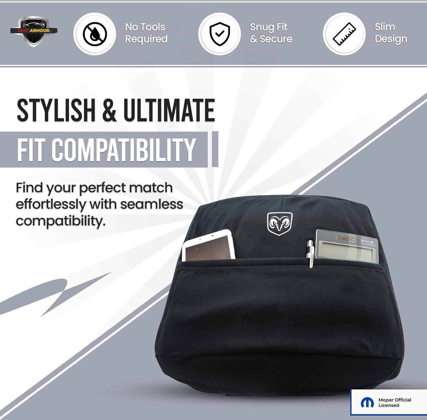 Premium Console Armrest Cover for Ram (2014-2021) – Soft, Machine Washable Console Lid Protector – Easy to Install, Plush & Durable – Black