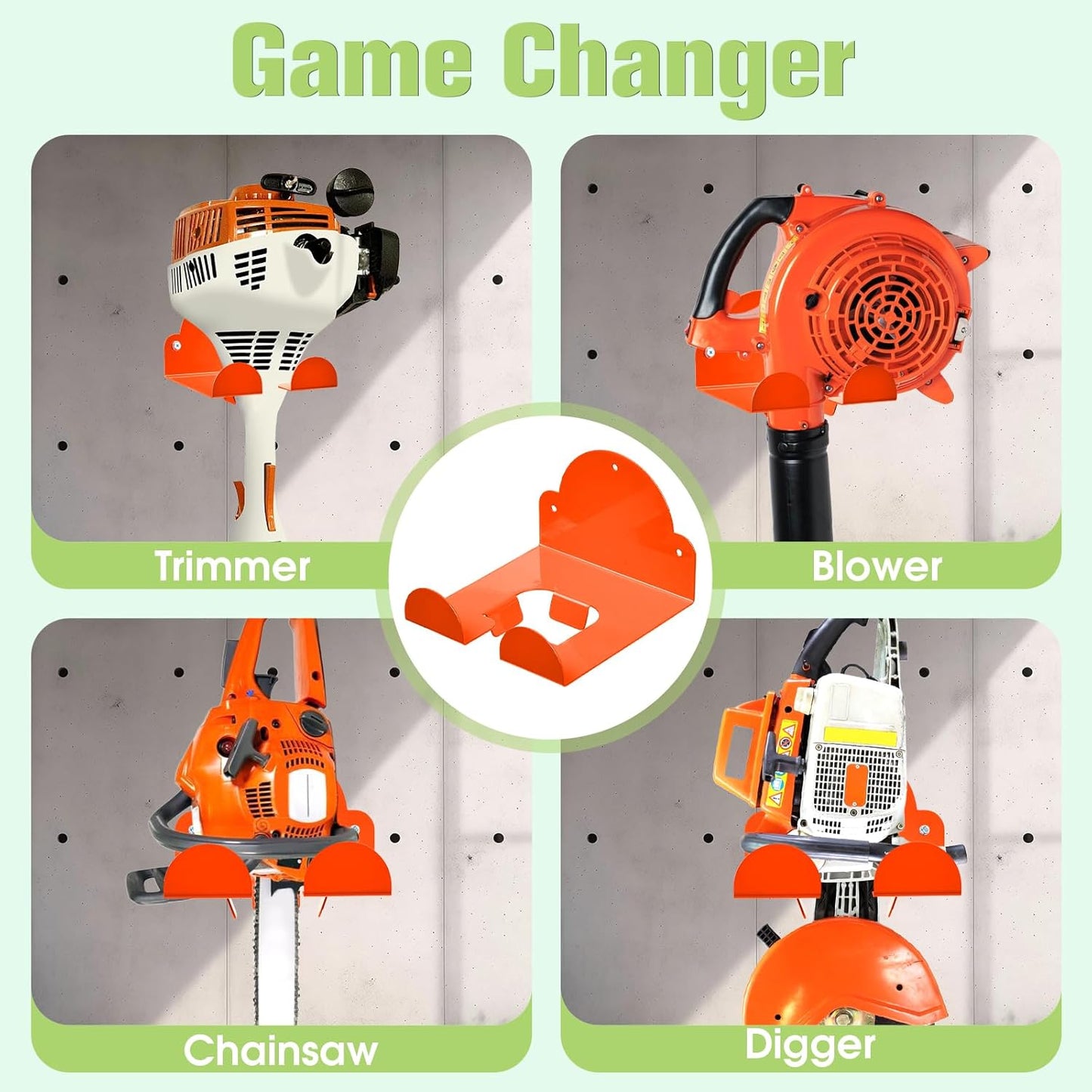 Garage Hooks Storage Organizer Electric Tool,Wall Mounted Installation Suitable for Gardens and Sheds,Used As A Wall Bracket for Lawn Mowers,Leaf Blowers,and Lawn Mowers(Orange,2 Pack)