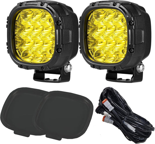 BIGLION.X 4 Inch Pair 160W 18800LM Amber Fog Lights Offroad Pods Super Bright Driving Spot With Wiring Harness IP68 12V 24V for Pickup Trucks SUV ATV UTV