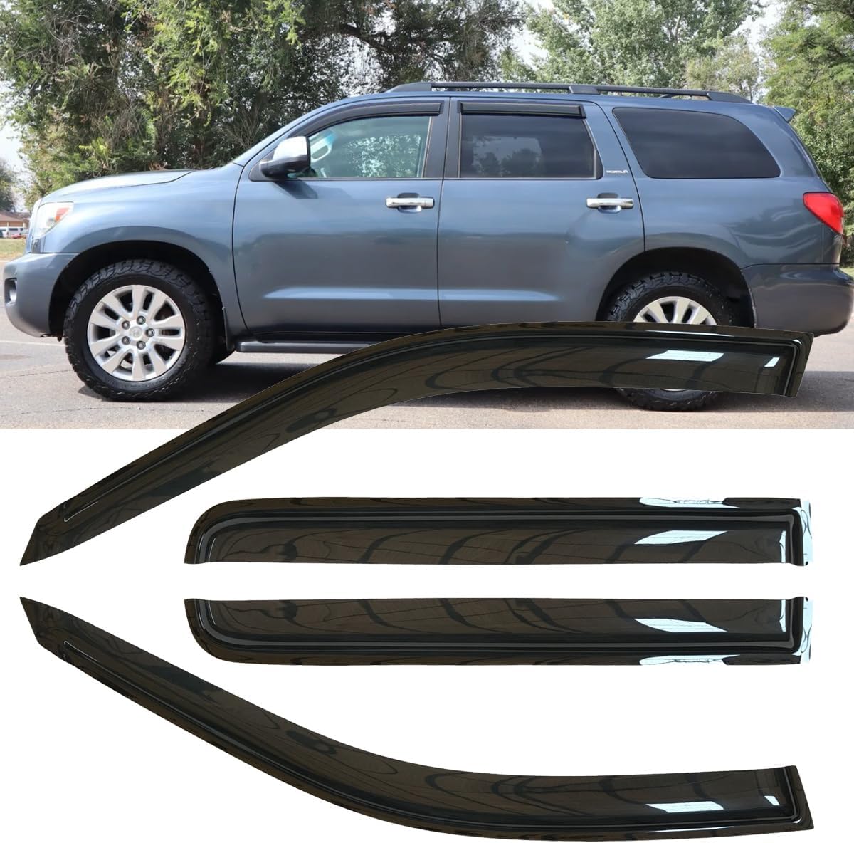 4pcs Outside Mount Style Window Rain Guards Durable Side Wind Deflectors Dark Smoke Nice Looking Vent Window Visors Fit for 2008-2022 Toyota Sequoia