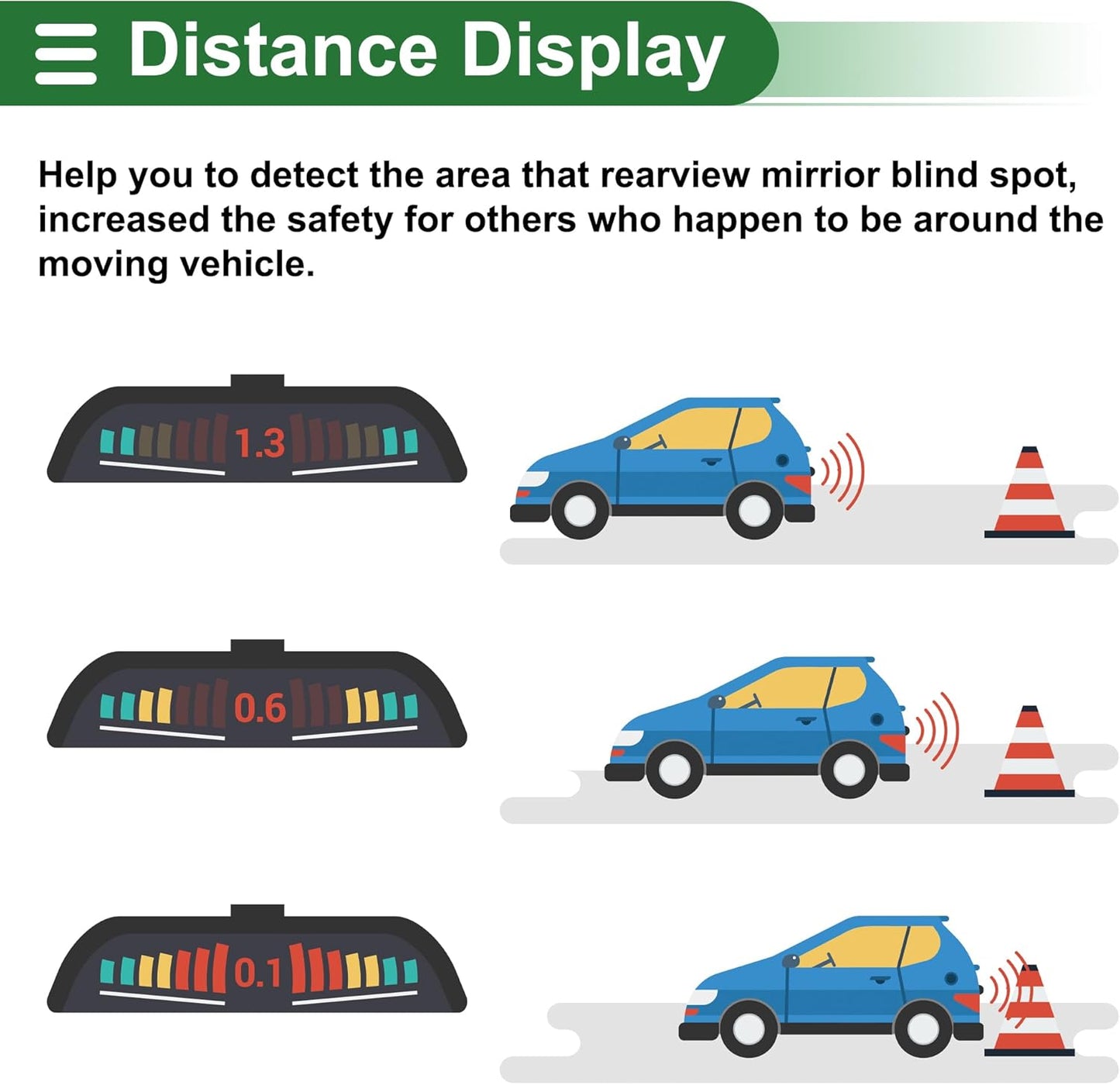 Motoforti Universal Car Auto Vehicle Reverse Backup Radar System Reverse Parking Sensors Alarm Buzzer Reminder Distance Detection White 4Parking Sensors