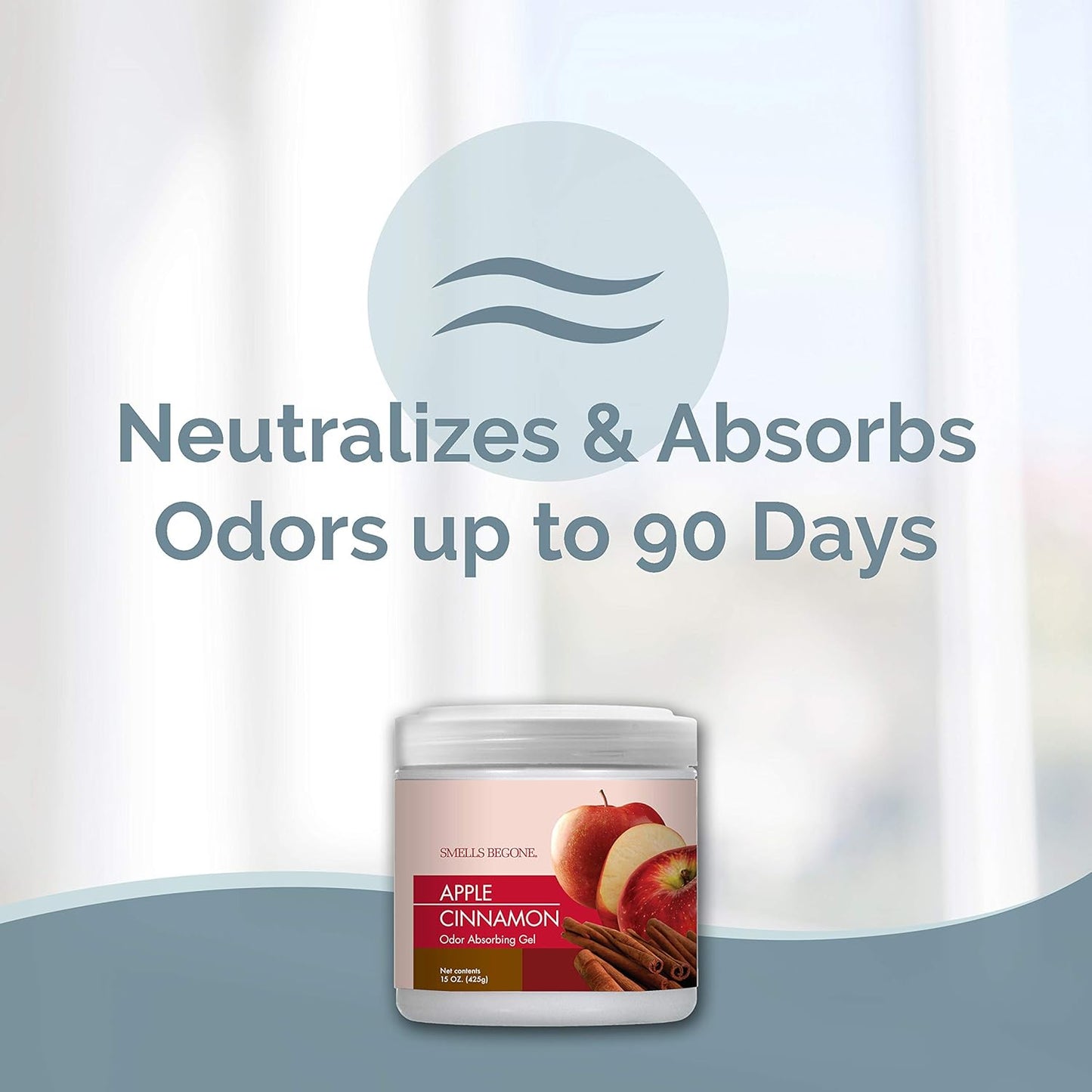 SMELLS BEGONE Air Freshener Odor Absorber Gel - 15 oz, Pack of 2 - Absorbs and Eliminates Odor in Pet Areas, Bathrooms, Cars, & Boats - Made with Essential Oils - Apple Cinnamon Scent