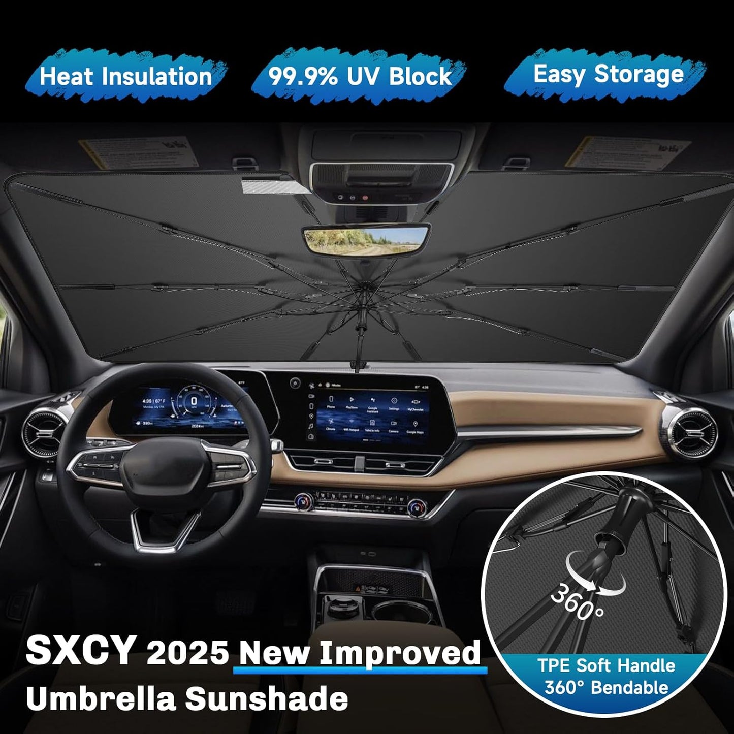 SXCY for 2025 Chevrolet Equinox Windshield Umbrella Sunshade [Easier Foldable] for 2025 Chevy Equinox Accessories 2025 Equinox Sunshade Umbrella 2025 Equinox Windshield Umbrella Sun Shade
