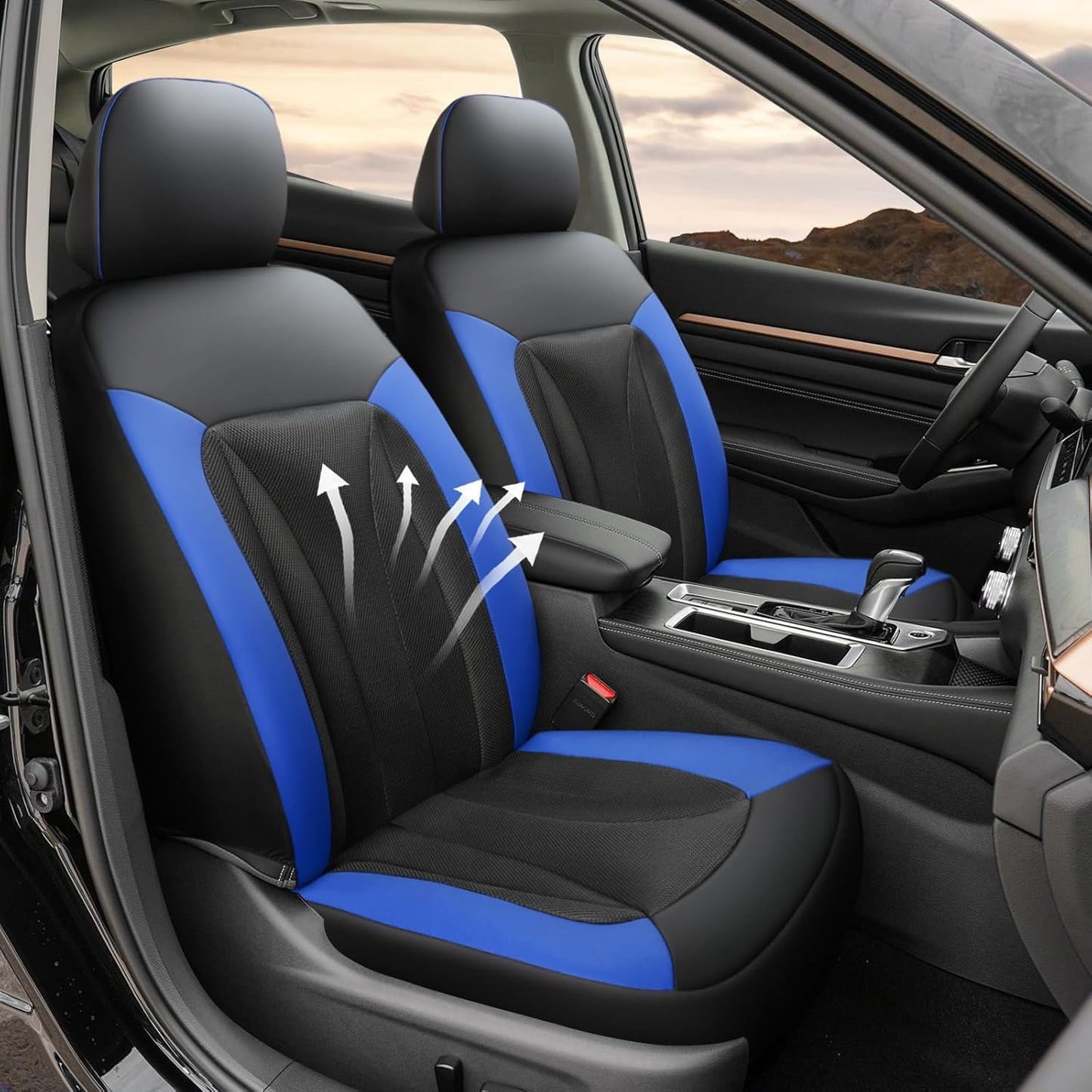 GIANT PANDA Front Seat Cover for Nissan, 3D Air Mesh Car Seat Covers Custom Fit Nissan Rogue Altima Sentra Versa Kicks Frontier Murano Pathfinder Maxima (Blue) 2-Pack