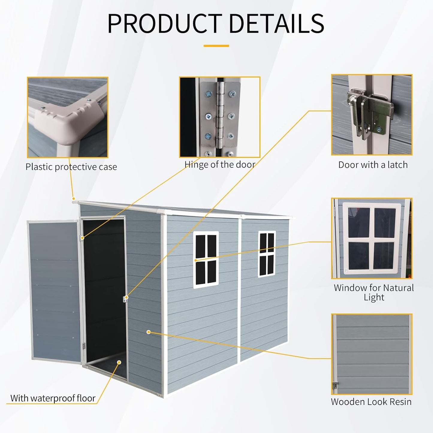 4x8 FT Outdoor Storage Resin Shed with Floor,Waterproof Plastic Garden Bike Shed with Lockable Door, Sloped Roof, Vents & Windows, Easy Assembly Tool Shed for Lawn, Backyard, Patio, Grey