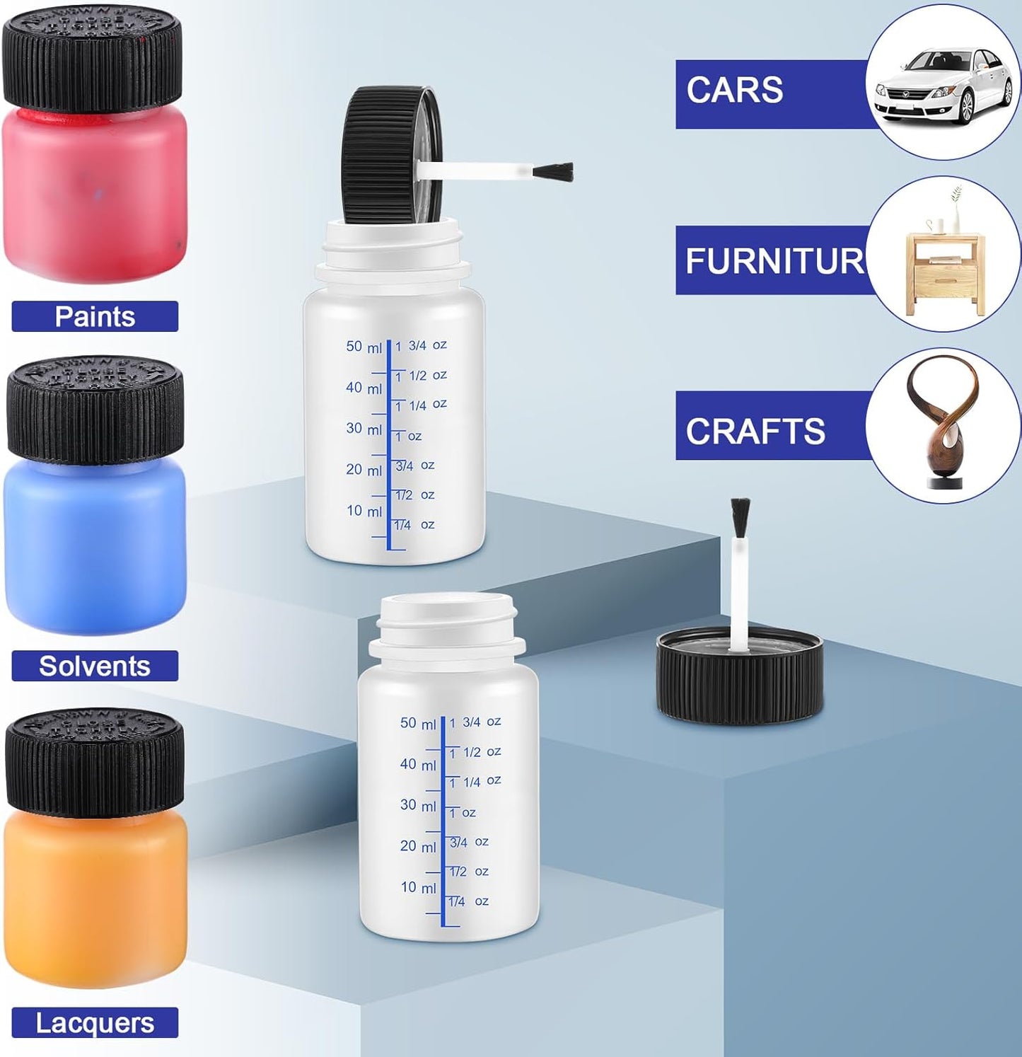Maxcheck 120 Pcs Touch up Paint Bottles with Applicator Brush and Lids 2 oz and 1 oz Liquid Capacity Plastic Leftover Touch up Paint Container with Mixing Ball for Fixing Wall Stone Chip Car Surface