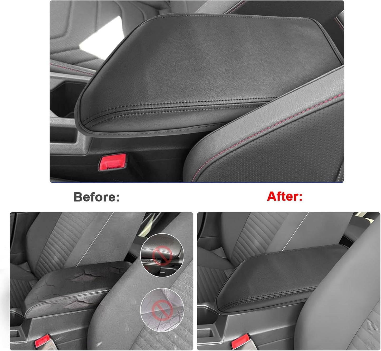 SXCY for 2020-2025 VW Jetta Armrest Cover for Volkswagen Jetta 2025 Armrest Console Cover 2020-2024 2025 Jetta Center Console Cover 2025 Jetta Middle Console Cover (Black Stitched Slim)