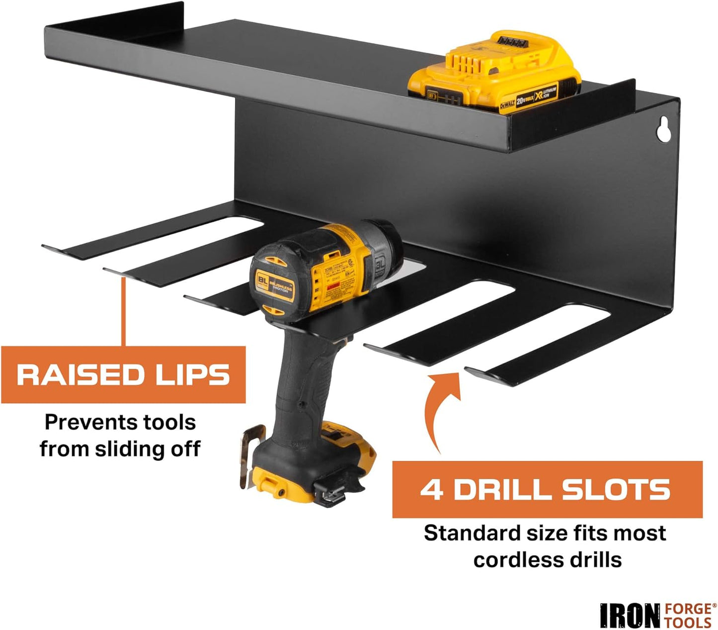 Power Tool Organizer for Shop & Garage, Heavy Duty Wall Mounted Rack With Storage & 5 Drill Storage Slots - For Workshop Organization