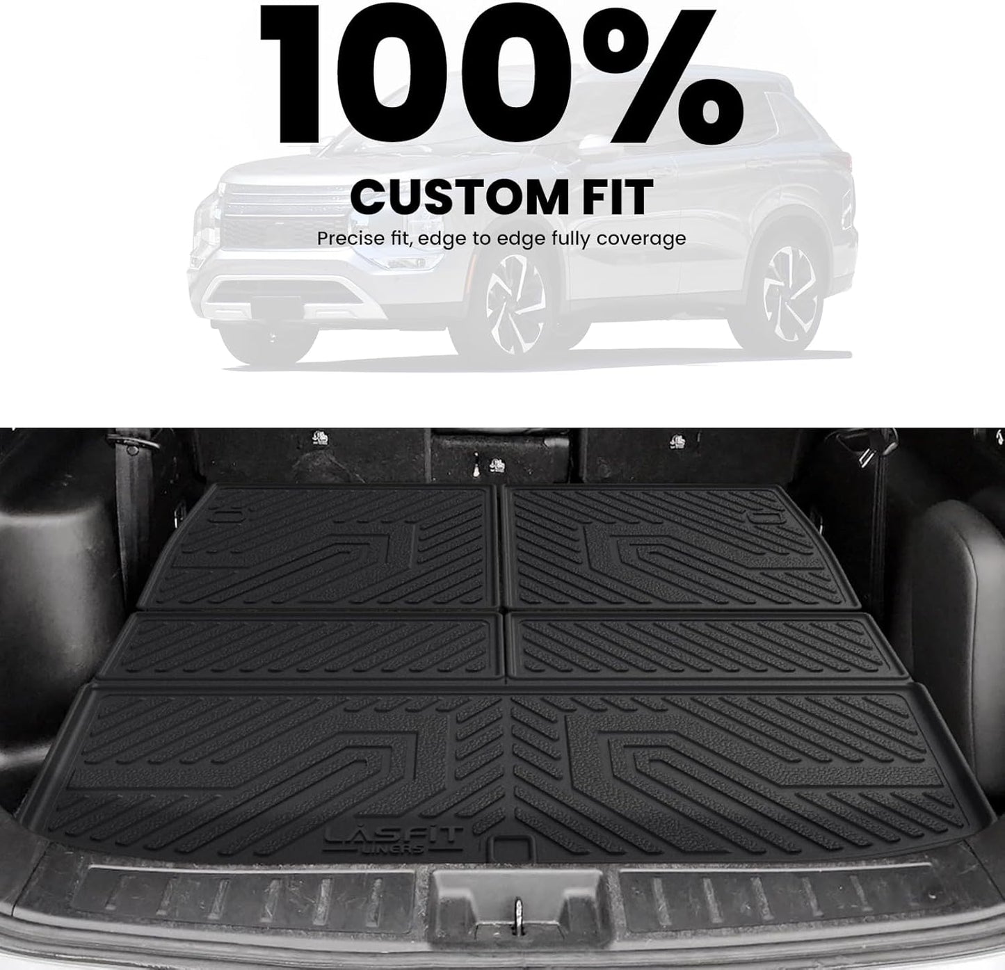 LASFIT Backrest & Cargo Mat for Mitsubishi Outlander 2022-2025 (Not Fit PHEV or Sport Models), Custom Fit All-Weather TPE Rubber Trunk Mat for Mitsubishi Accessories, Waterproof, Easy to Clean, Black