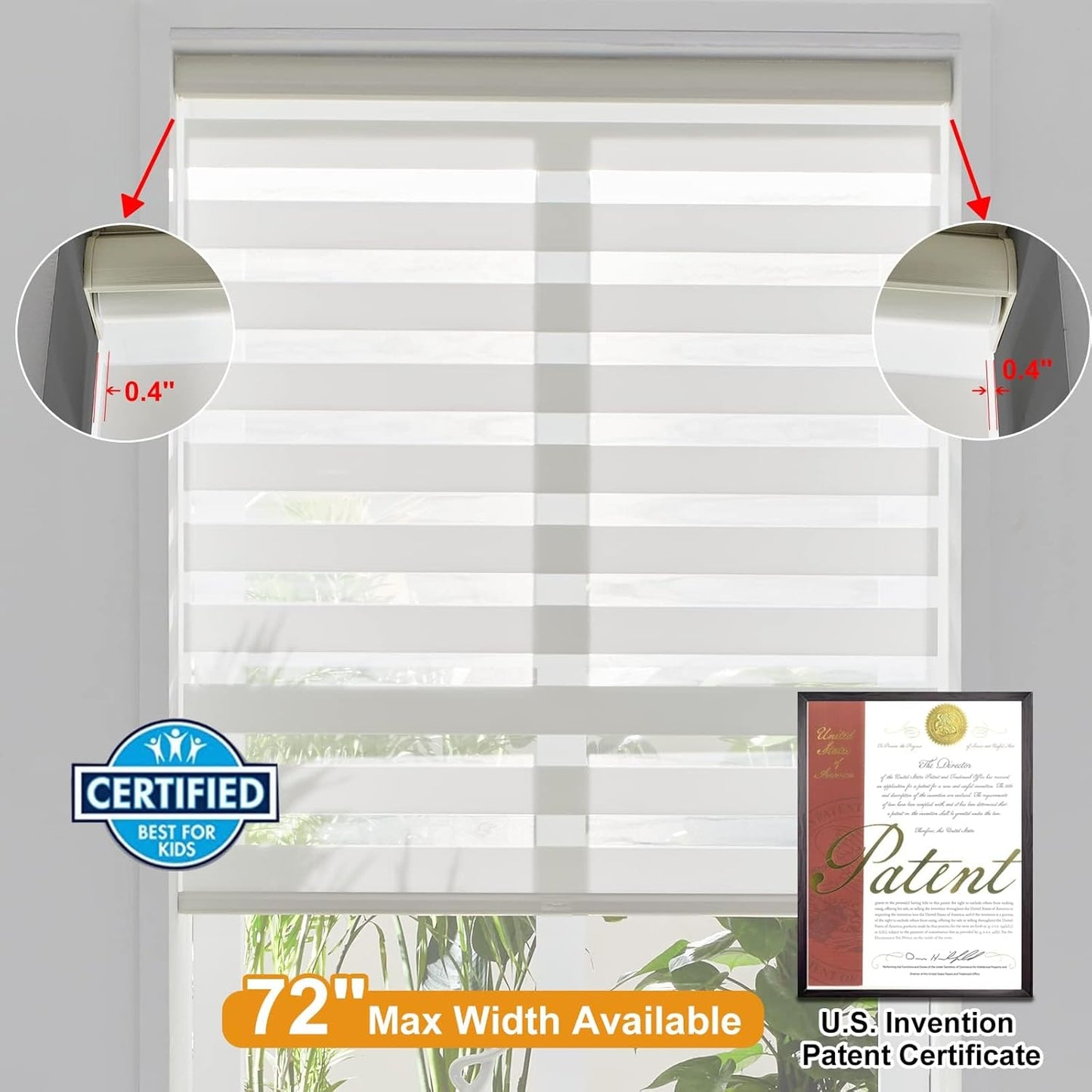 Persilux Zebra Blinds Cordless, Zebra Roller Shades for Windows (34.5" W x 64" H, Cream) Light Filtering Day and Night Window Drapes Sheer Shades for Home, Bedroom and Sliding Door Easy to Install
